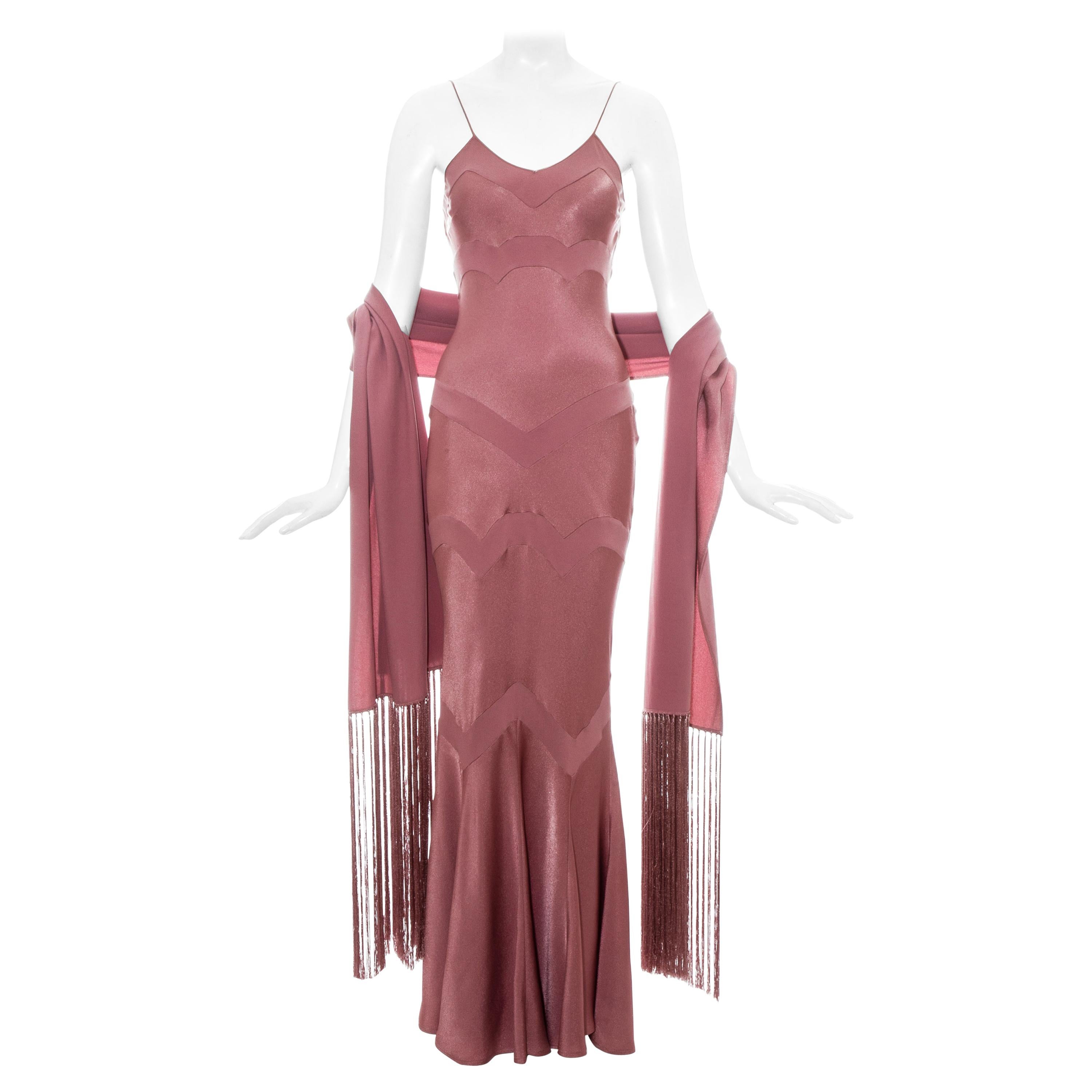 John Galliano pink satin bias cut dress with matching shawl, ss 2002