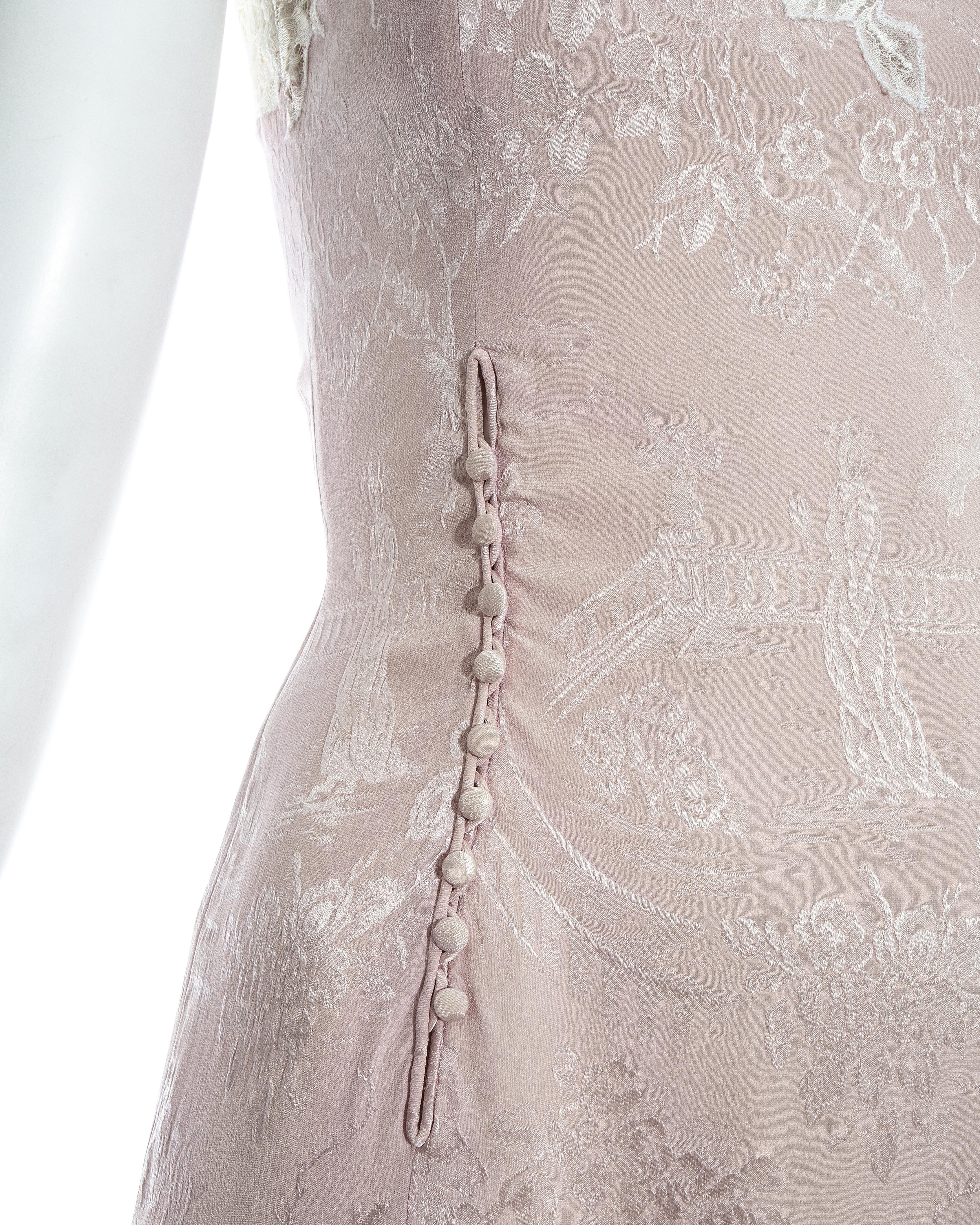 Gray John Galliano pink silk brocade and lace slip dress, ss 1998