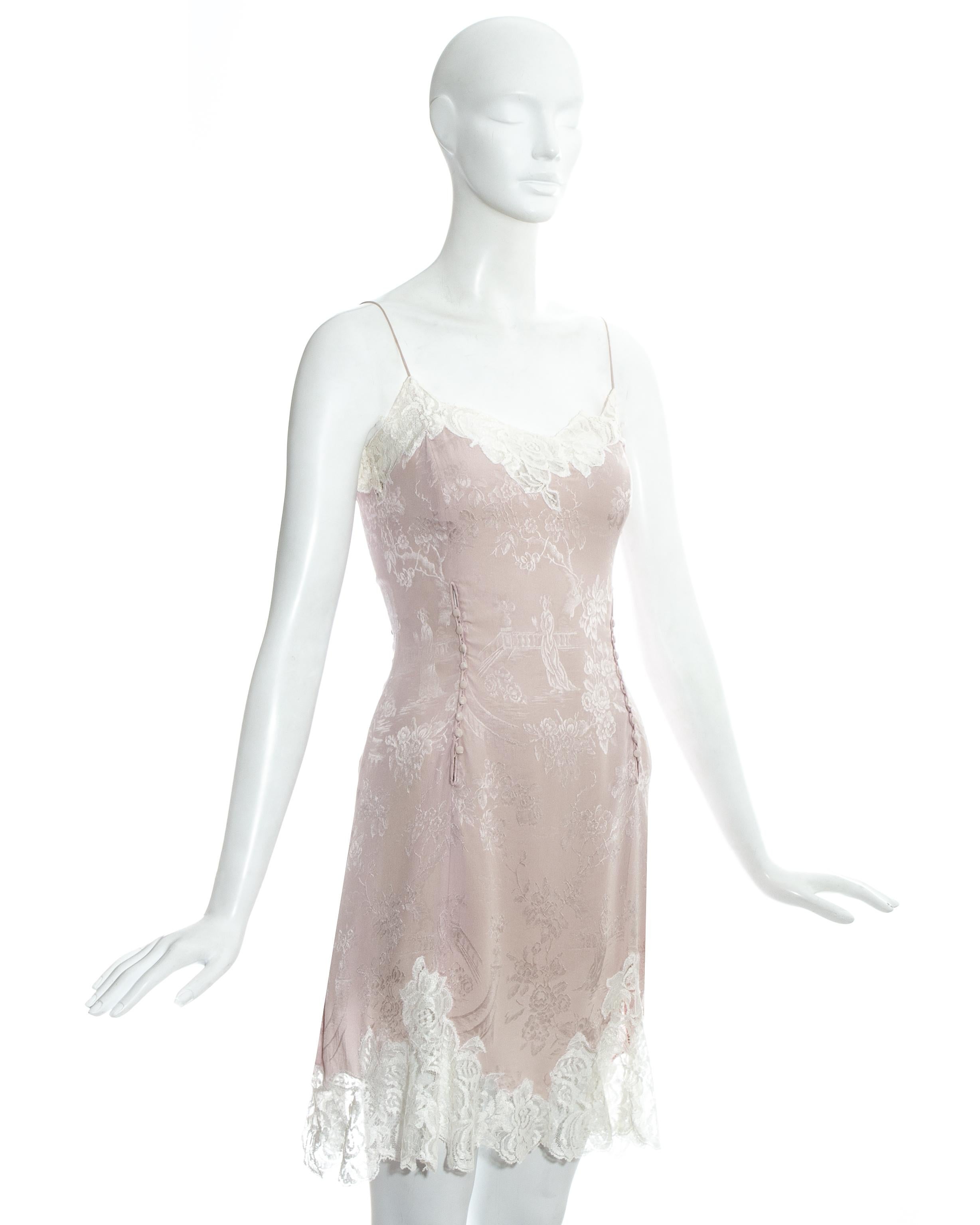 John Galliano pink silk brocade and lace slip dress, ss 1998 In Good Condition In London, London
