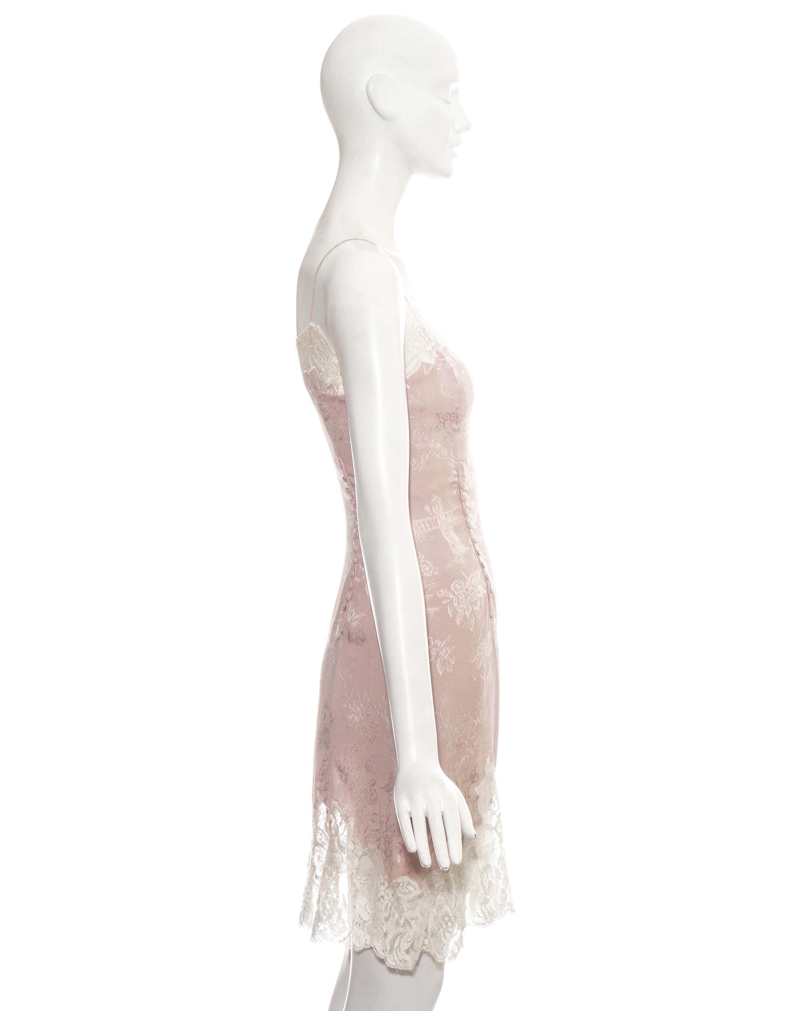 Women's John Galliano pink silk brocade and lace slip dress, ss 1998