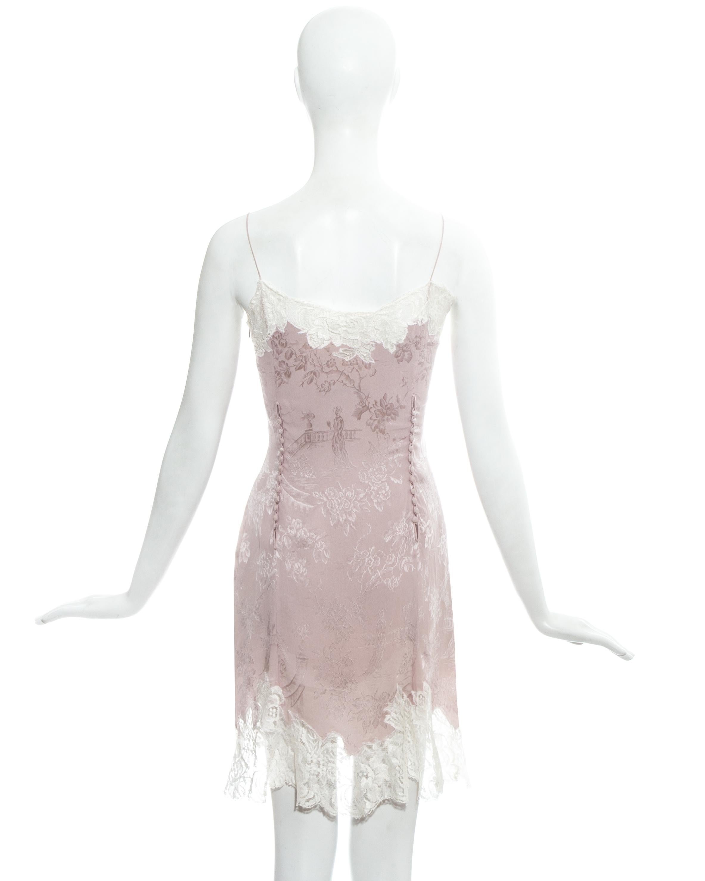 John Galliano pink silk brocade and lace slip dress, ss 1998 1