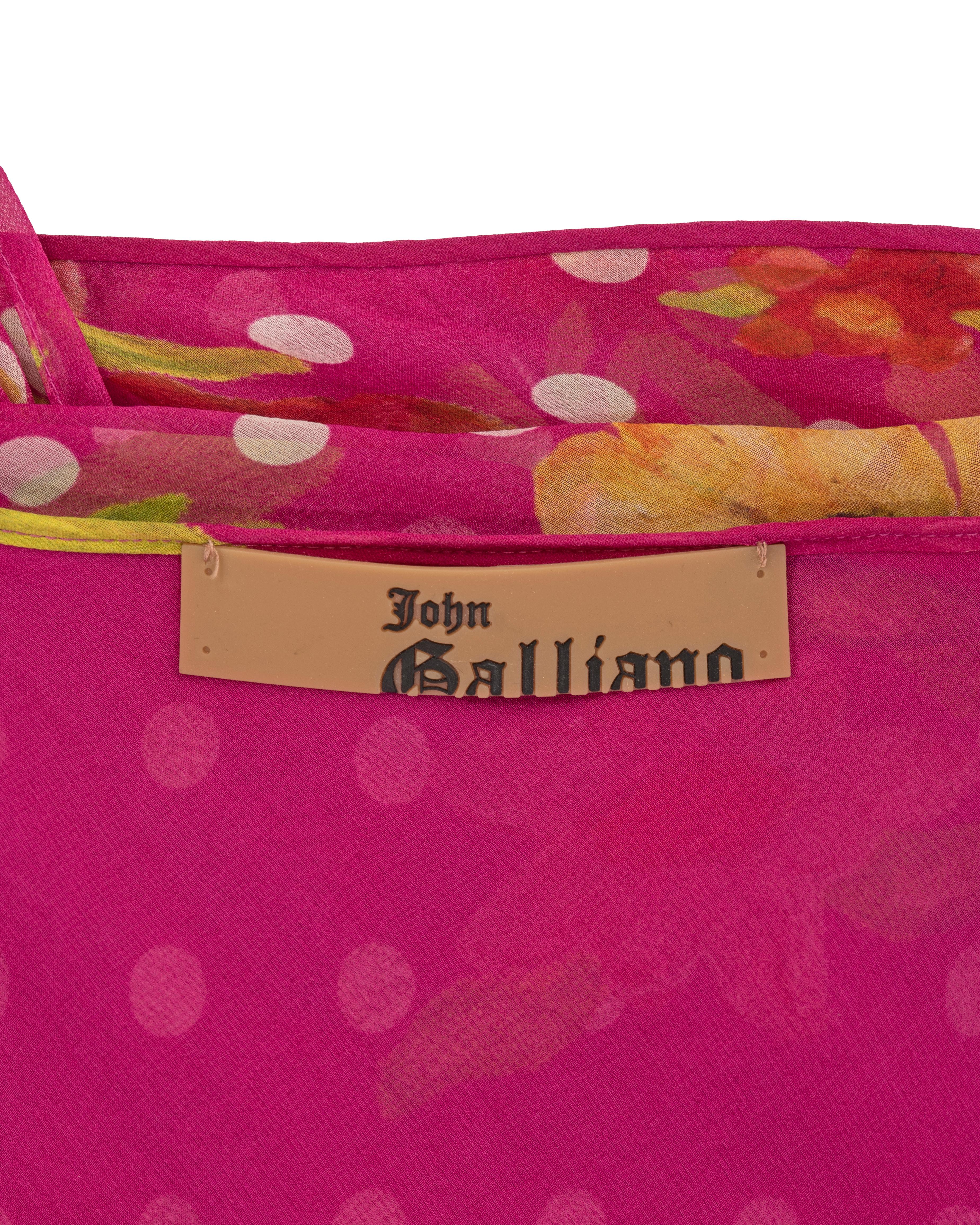 John Galliano pink silk evening dress with floral and polkadot motif, ss 2006 For Sale 9