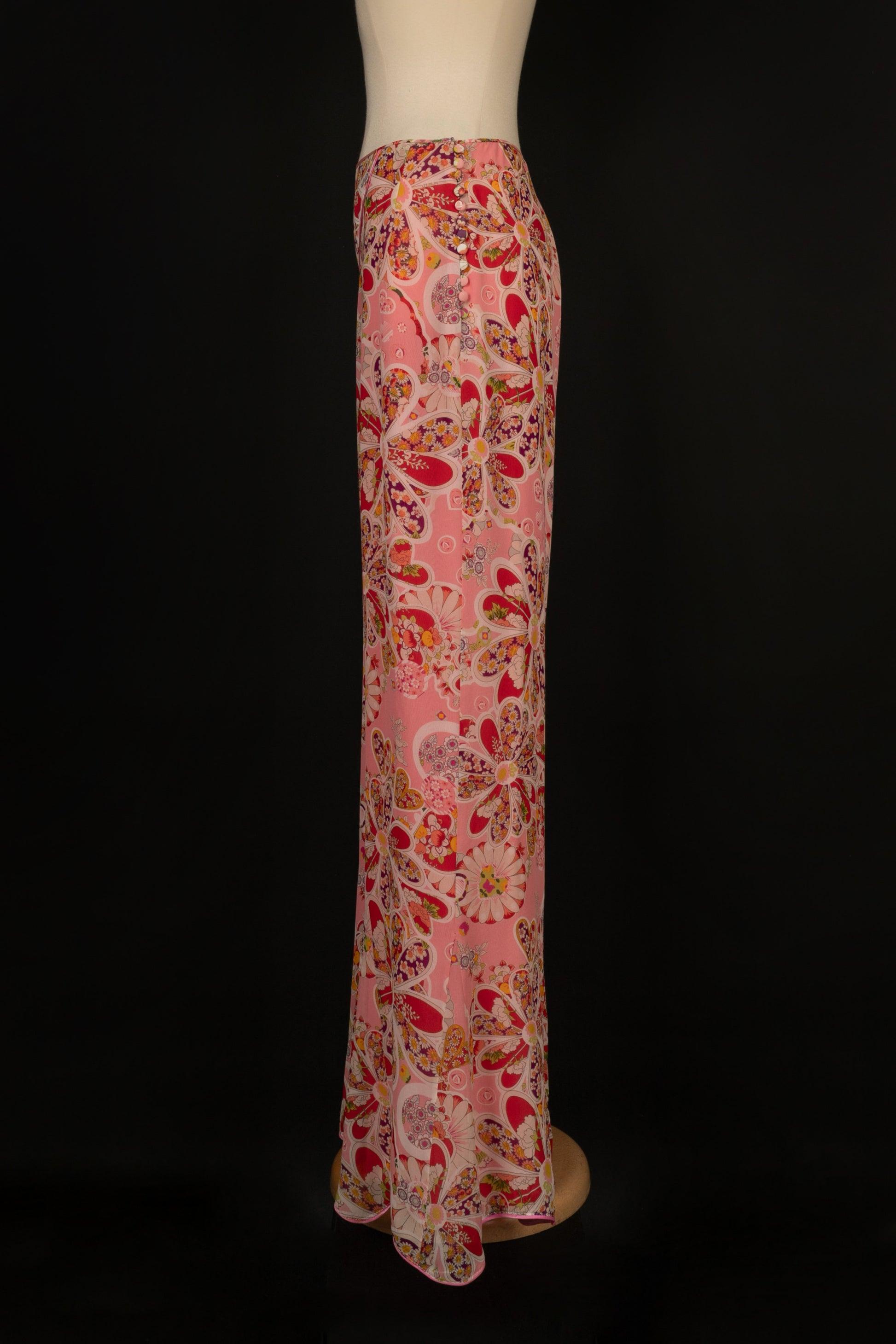 John Galliano Pink Silk Pants Printed with Flowers at 1stDibs