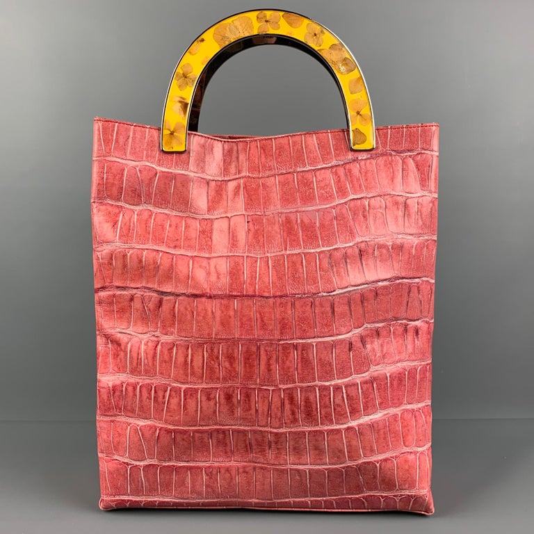 Orange JOHN GALLIANO Pink Yellow Embossed Leather Handbag For Sale