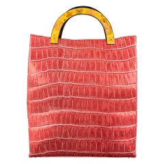JOHN GALLIANO Sac à main en cuir embossé rose et jaune
