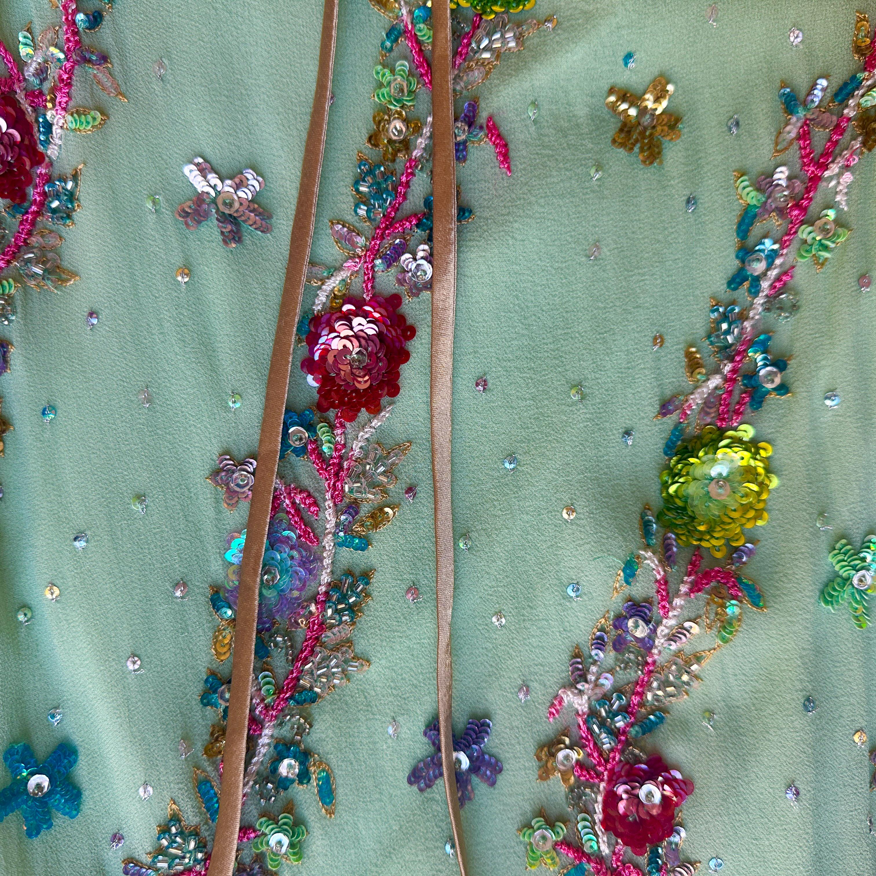 Vert John Galliano - Robe en soie brodée vert pistache, S/S 2005 en vente