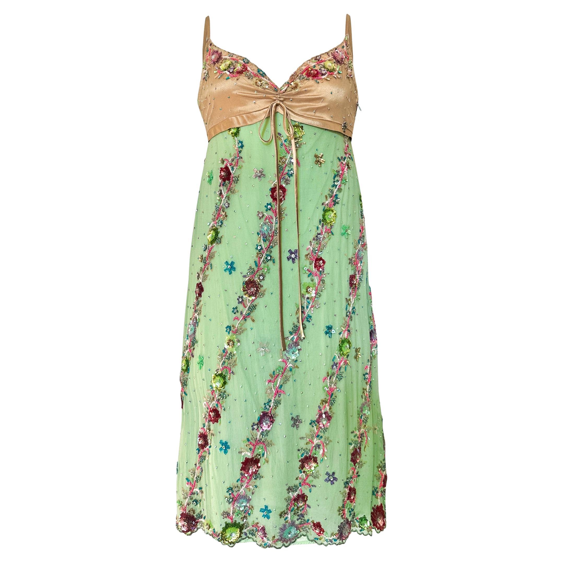 John Galliano - Robe en soie brodée vert pistache, S/S 2005 en vente