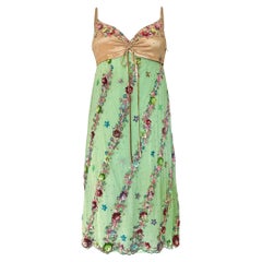 John Galliano Pistachio Green Embroidered Silk Dress, S/S 2005