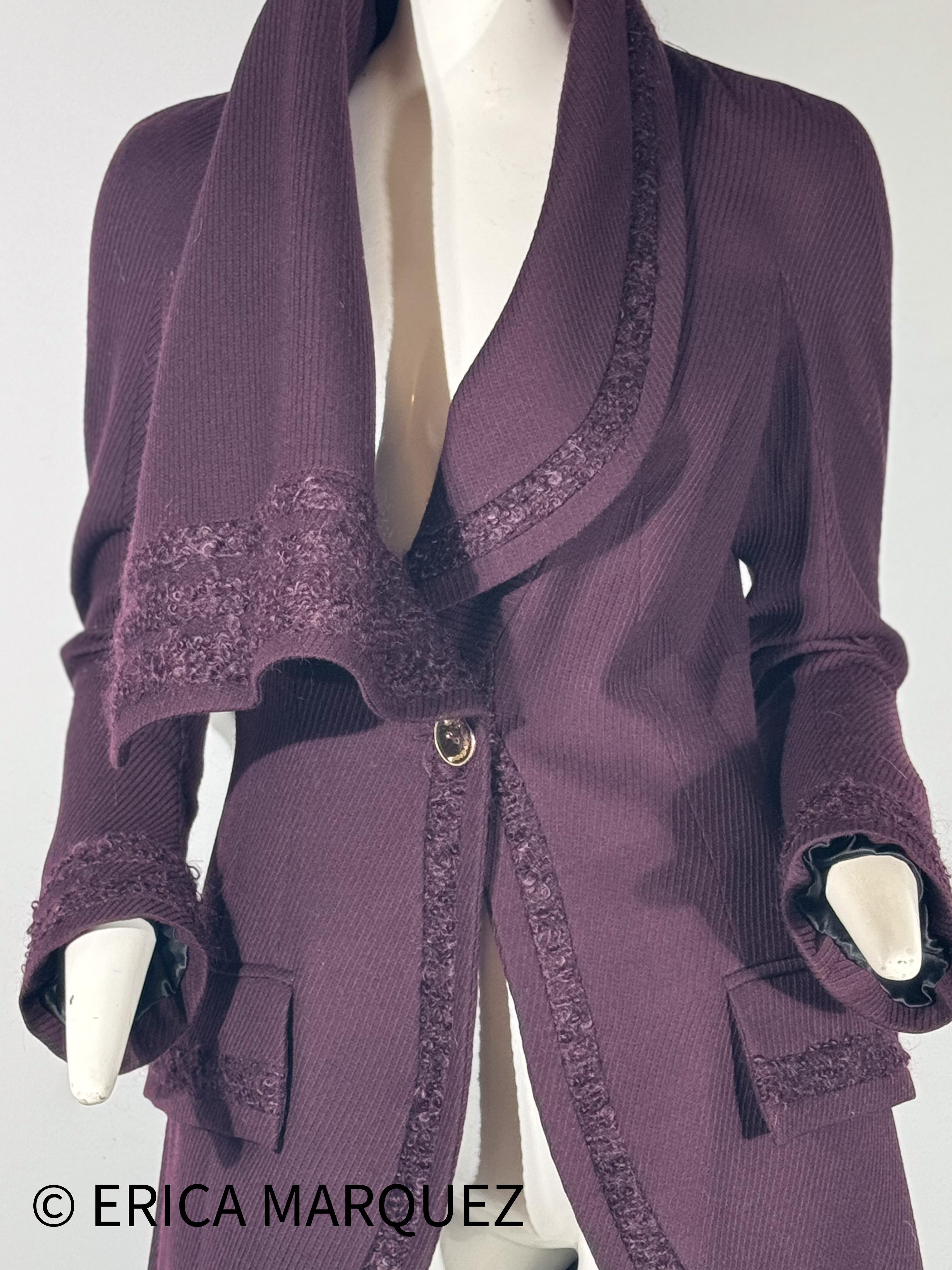 JOHN GALLIANO, Plum, Wool Blend, One Button Closure, Oversize Collar, Coat, 1998 For Sale 5