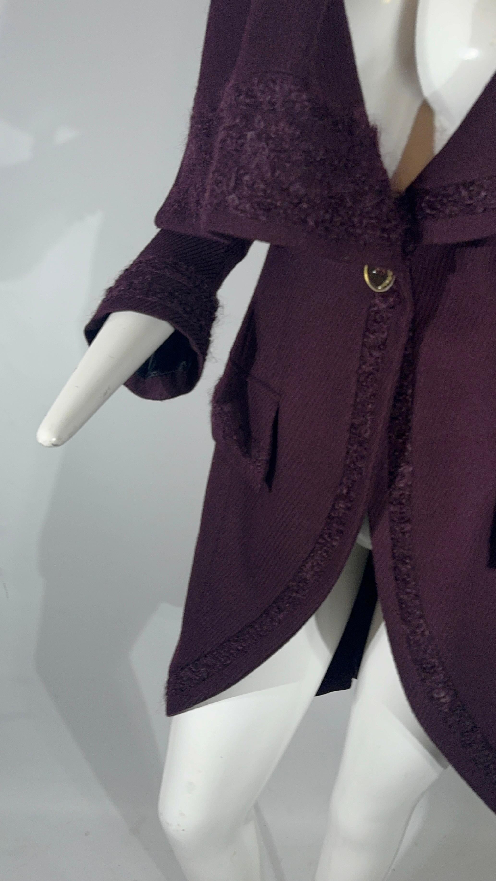 JOHN GALLIANO, Plum, Wool Blend, One Button Closure, Oversize Collar, Coat, 1998 For Sale 6