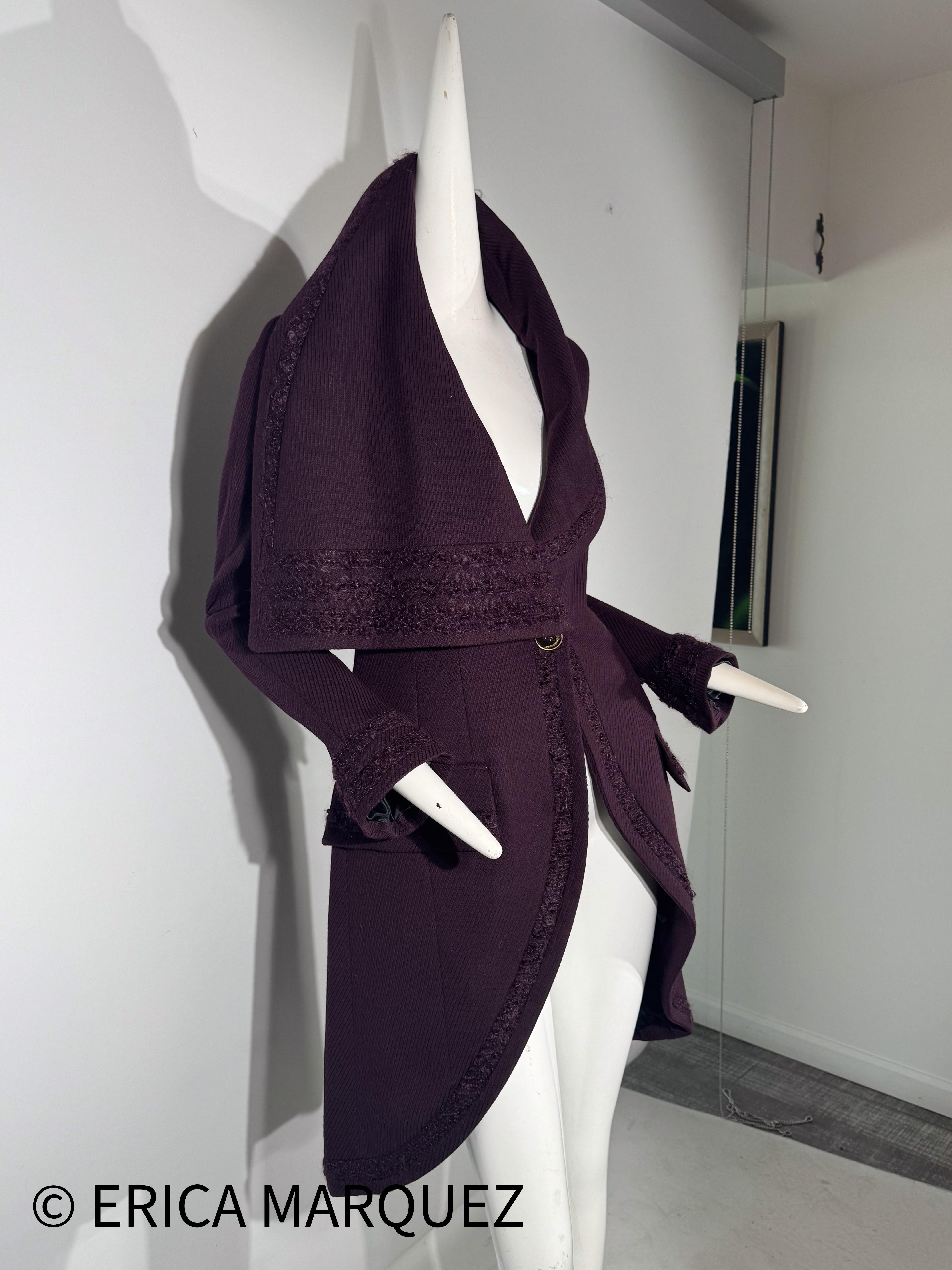 JOHN GALLIANO, Plum, Wool Blend, One Button Closure, Oversize Collar, Coat, 1998 For Sale 8