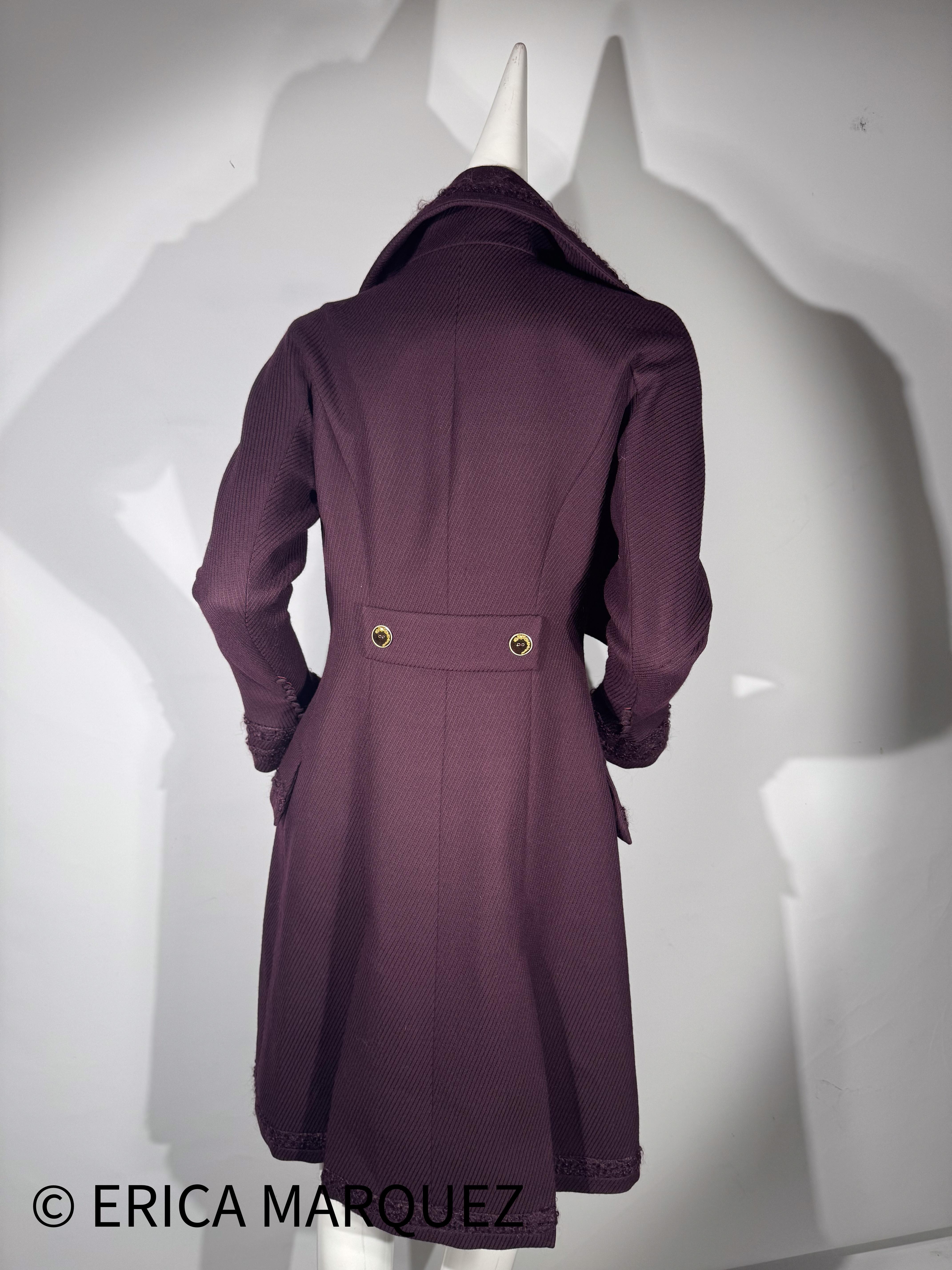 JOHN GALLIANO, Plum, Wool Blend, One Button Closure, Oversize Collar, Coat, 1998 For Sale 11