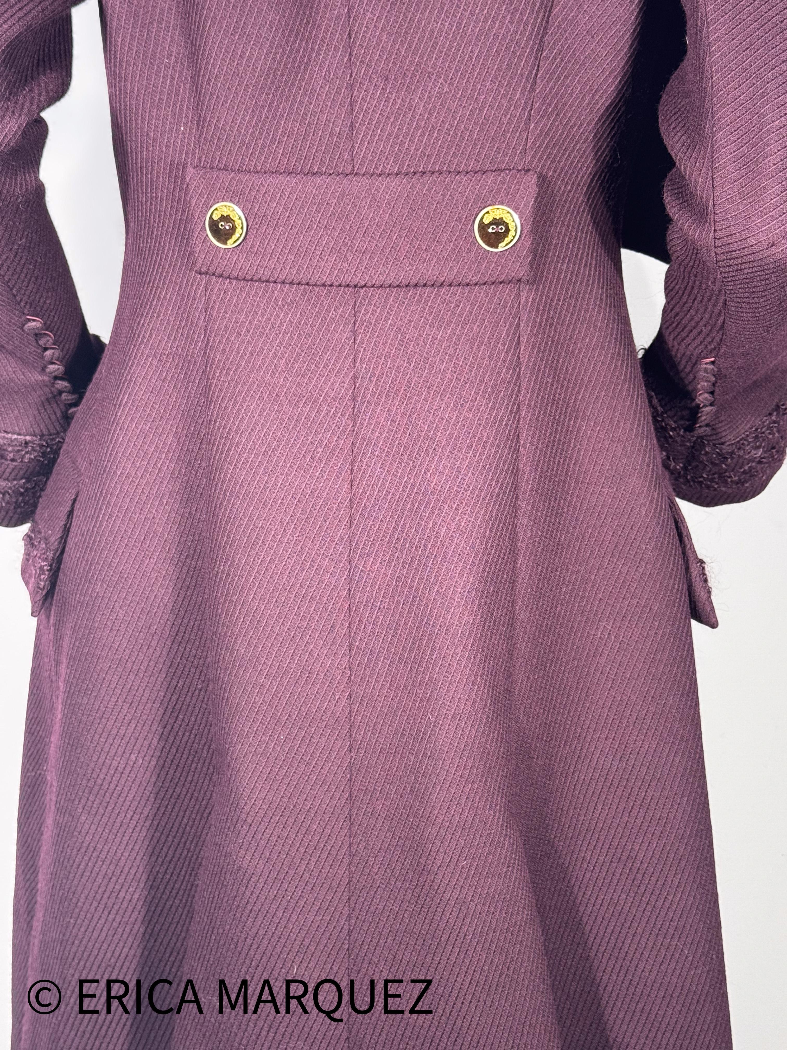 JOHN GALLIANO, Plum, Wool Blend, One Button Closure, Oversize Collar, Coat, 1998 For Sale 15