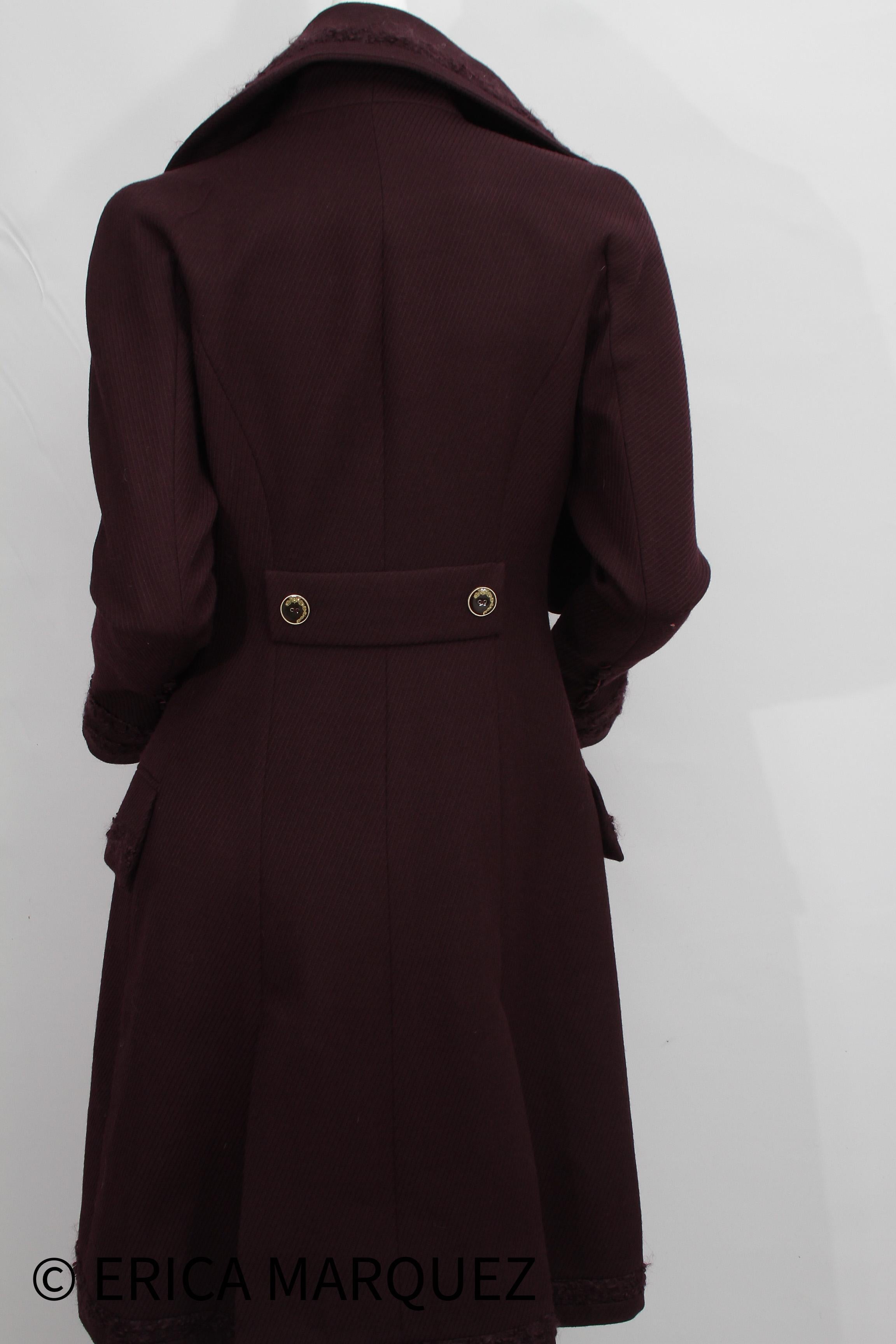 Women's JOHN GALLIANO, Plum, Wool Blend, One Button Closure, Oversize Collar, Coat, 1998 For Sale