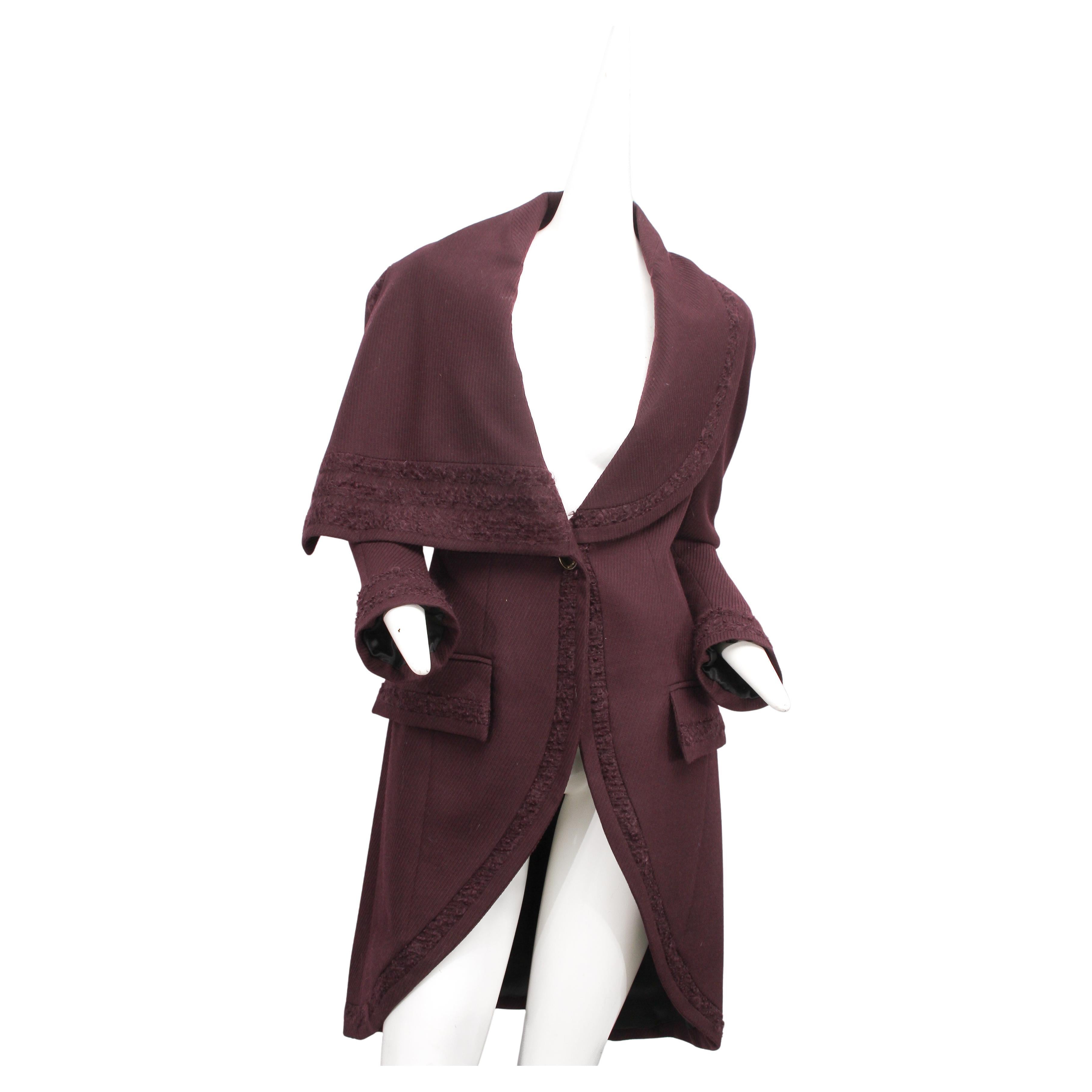 JOHN GALLIANO, Plum, Wool Blend, One Button Closure, Oversize Collar, Coat, 1998 For Sale