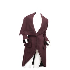 Vintage JOHN GALLIANO, Plum, Wool Blend, One Button Closure, Oversize Collar, Coat, 1998