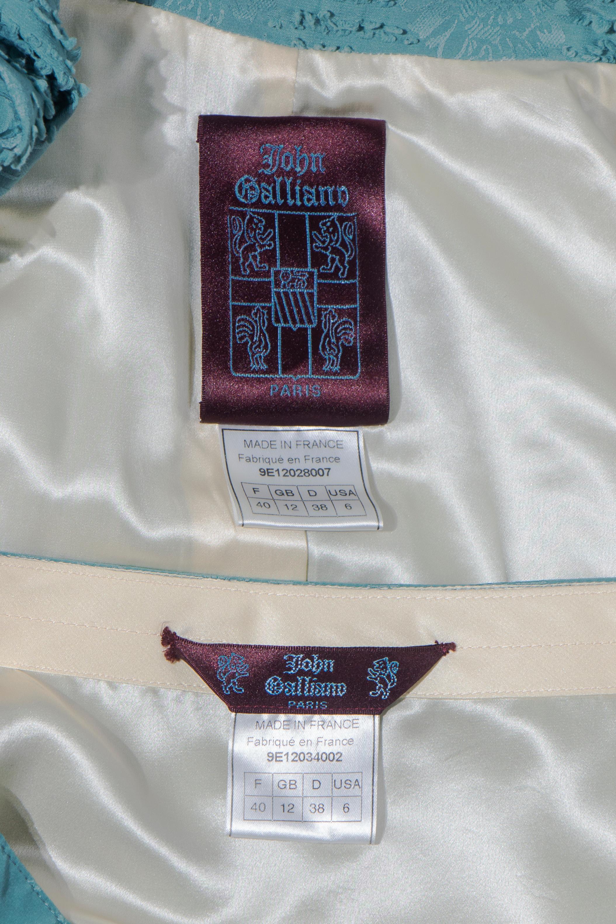 John Galliano powder blue brocade skirt suit, ss 1999 For Sale 7