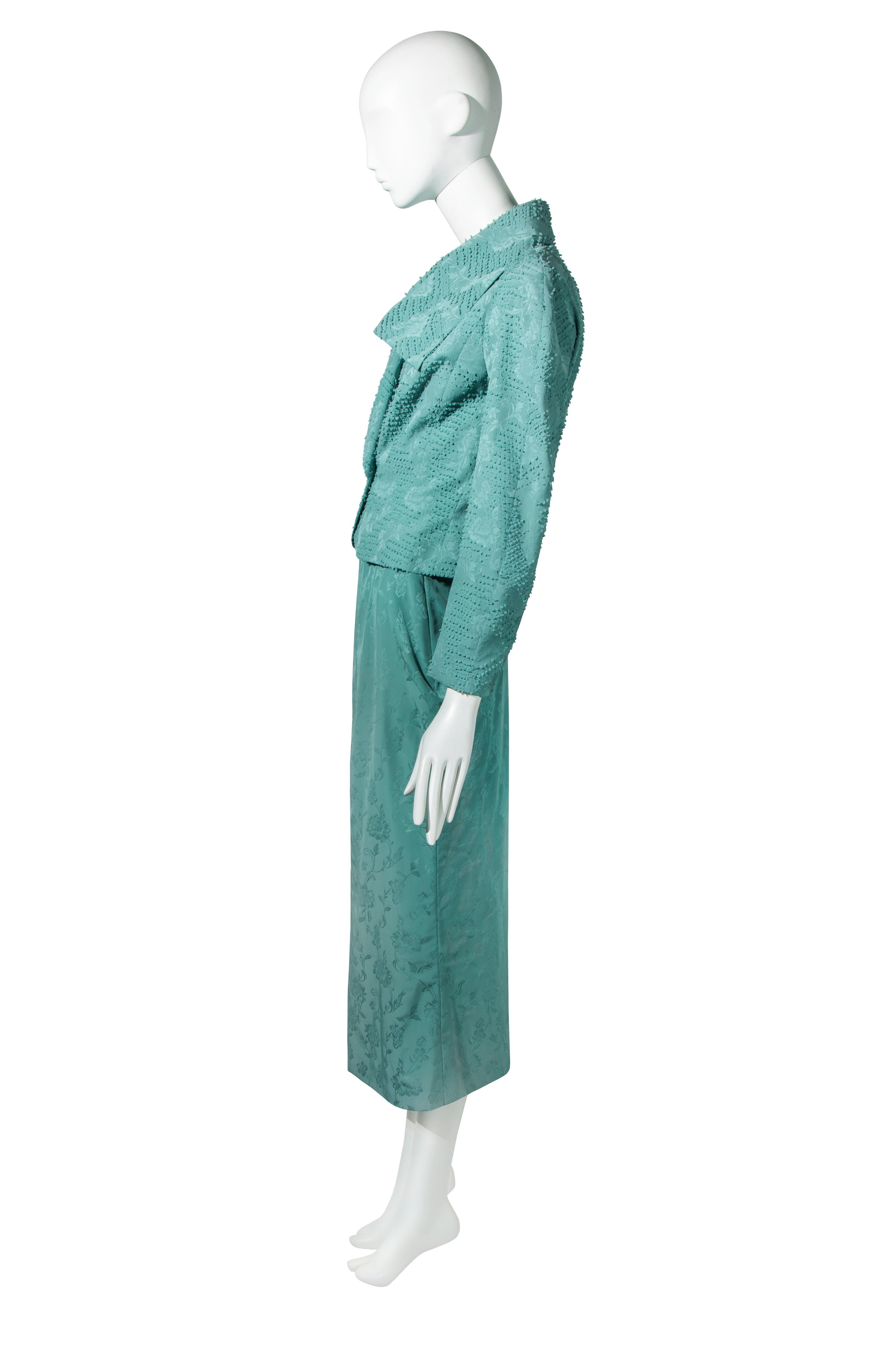 Women's John Galliano powder blue brocade skirt suit, ss 1999 For Sale