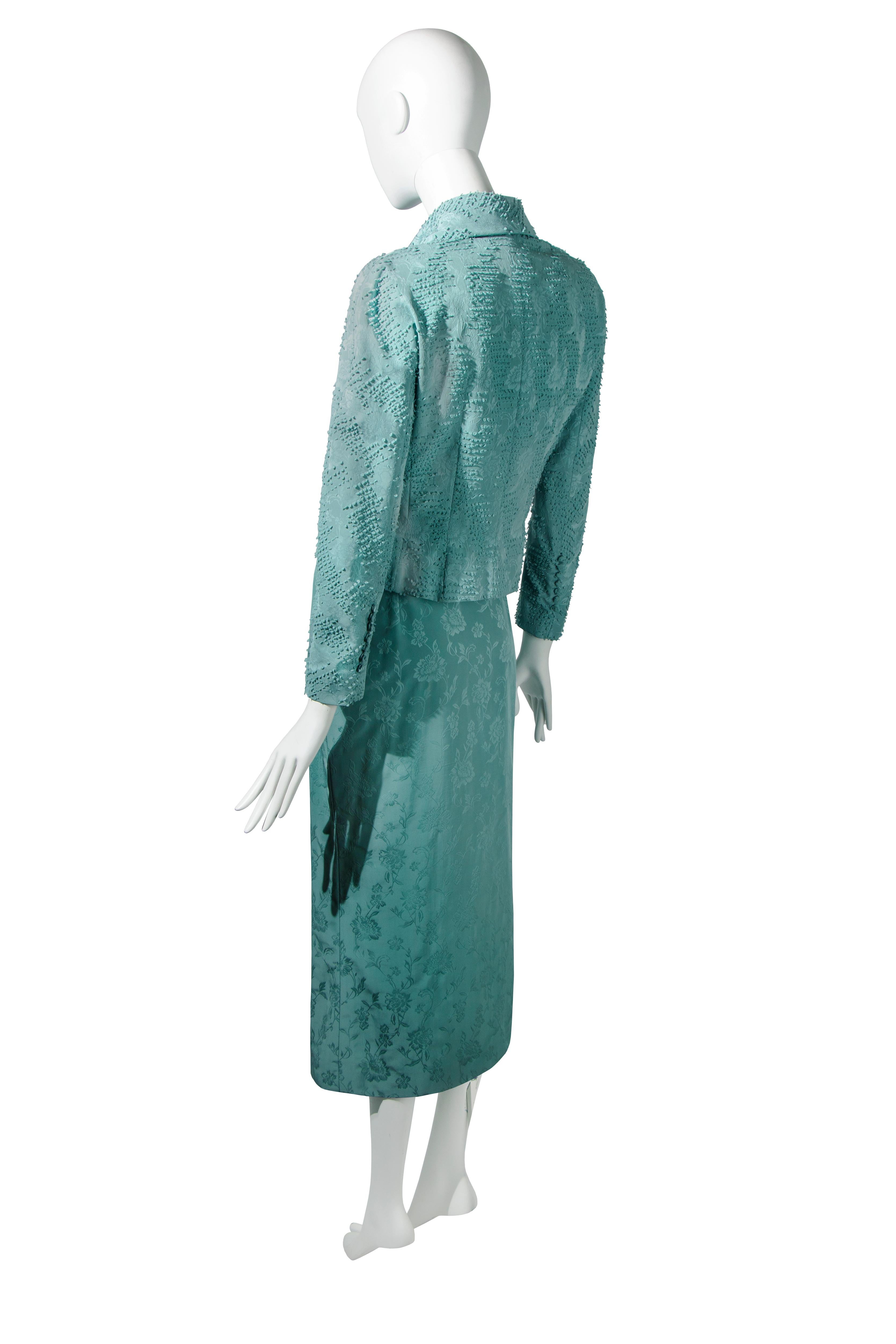 John Galliano powder blue brocade skirt suit, ss 1999 For Sale 1