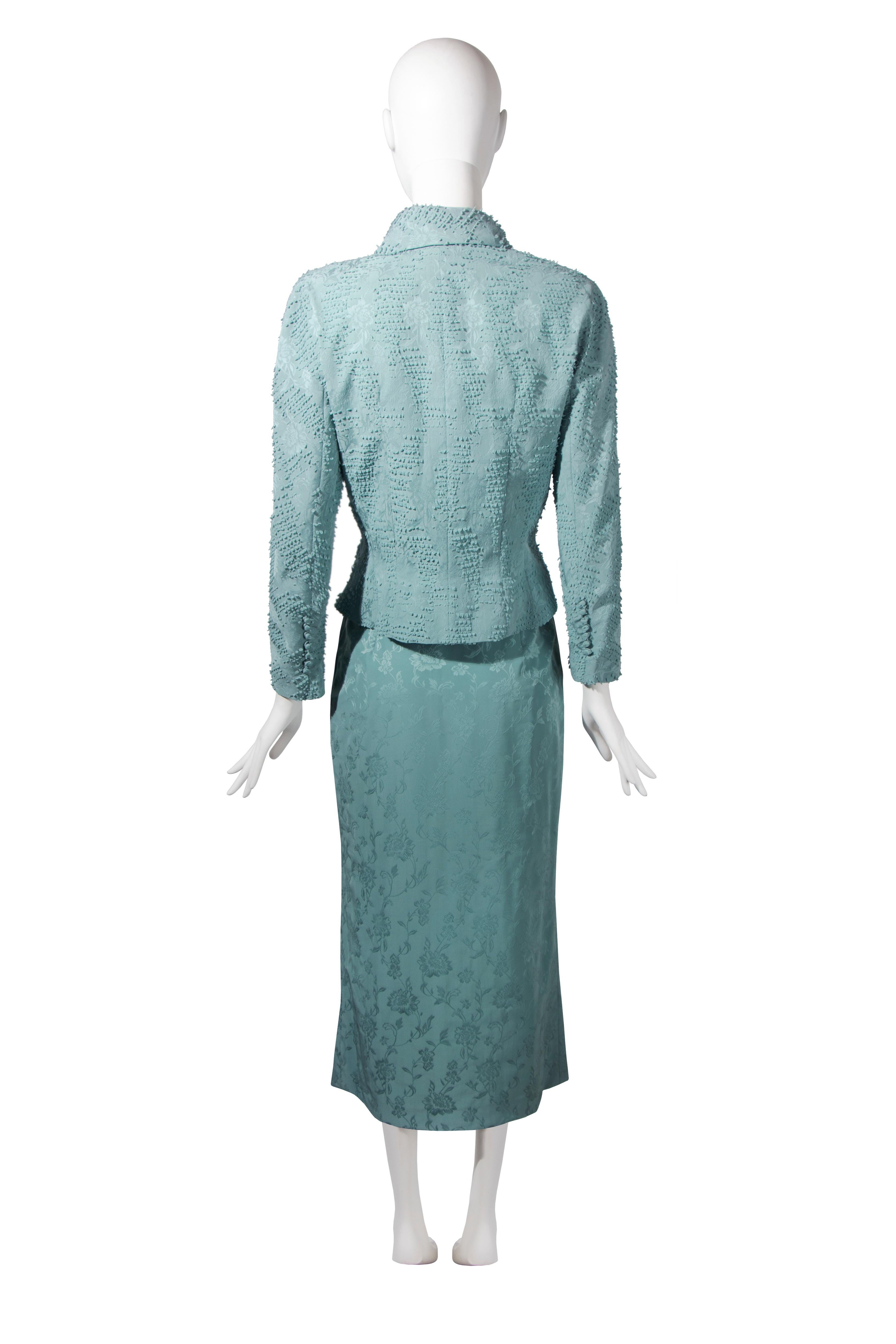 John Galliano powder blue brocade skirt suit, ss 1999 For Sale 2
