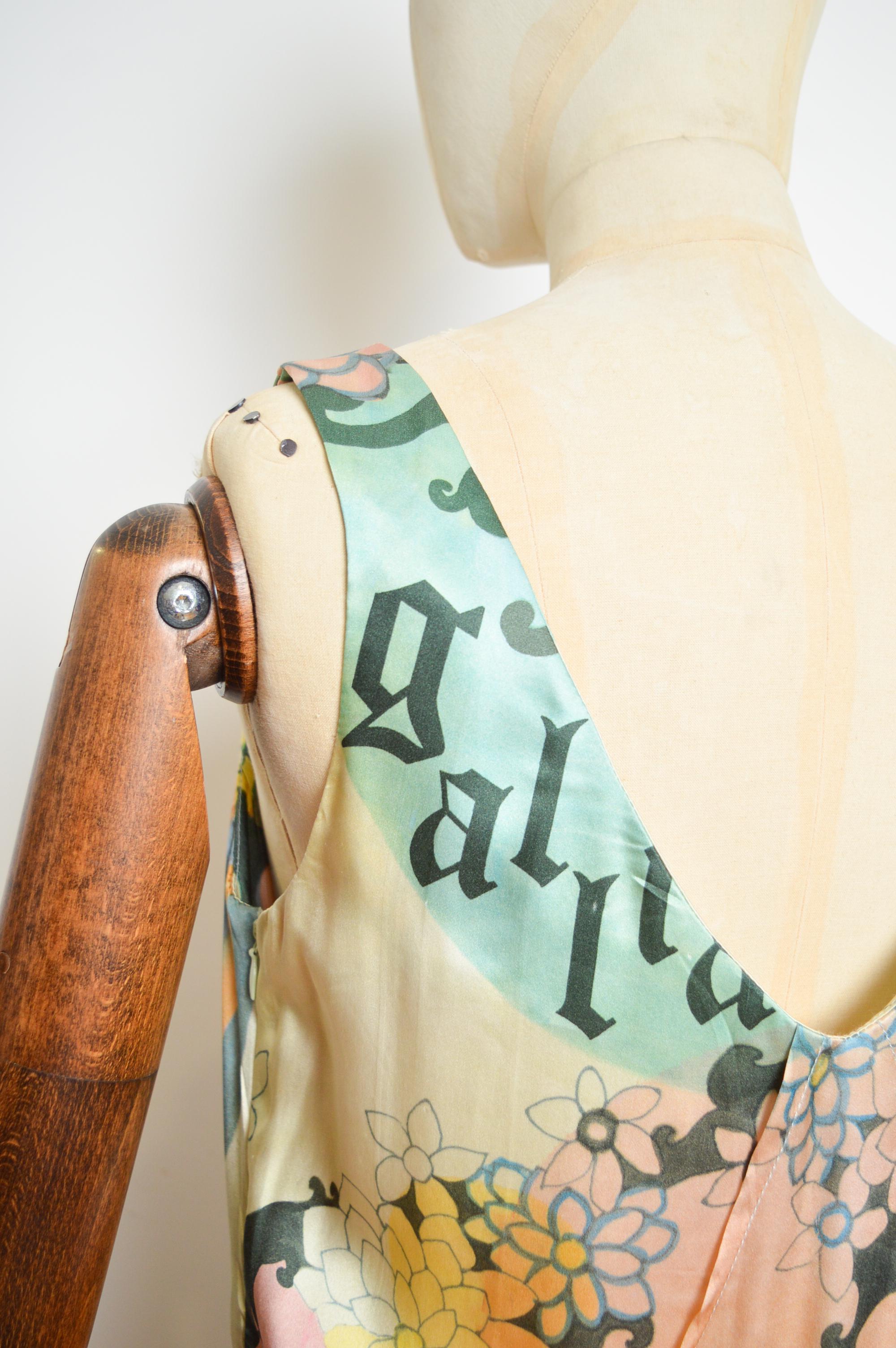 John Galliano Pure Silk 1920s Style Flapper Pastel Print floaty Dress For Sale 5