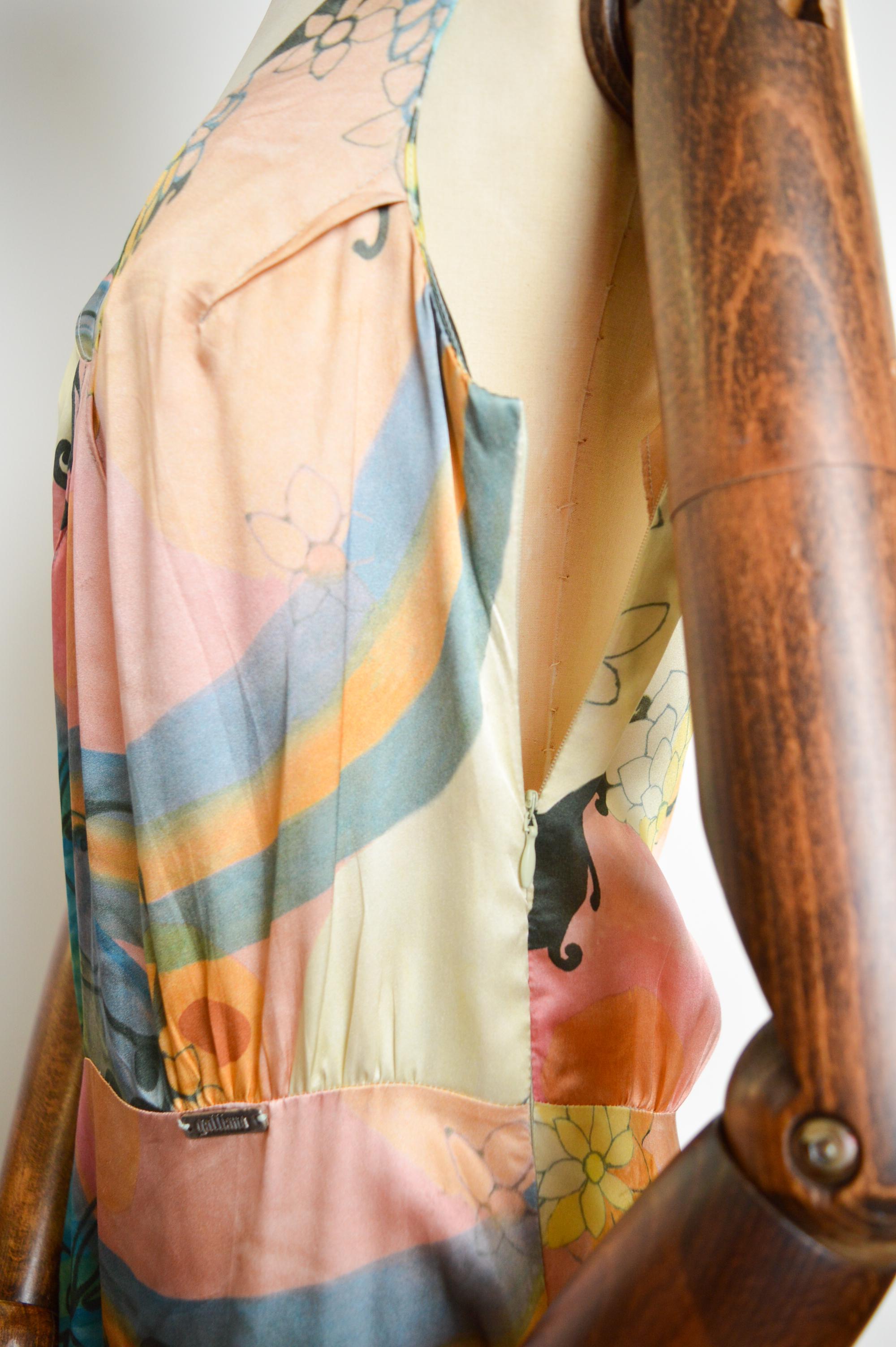 John Galliano Pure Silk 1920s Style Flapper Pastel Print floaty Dress For Sale 6