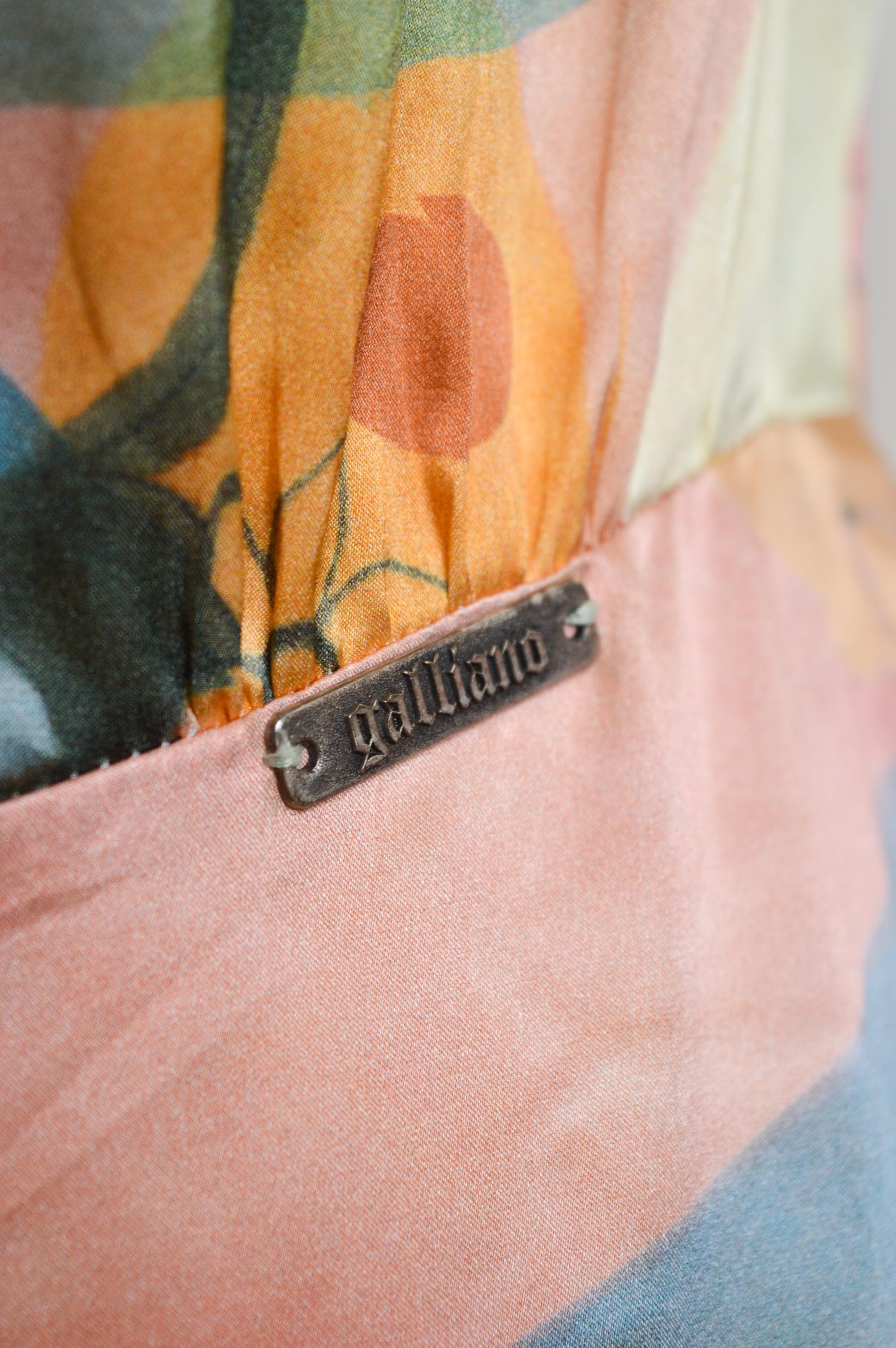 John Galliano Pure Silk 1920s Style Flapper Pastel Print floaty Dress In Good Condition For Sale In Sheffield, GB