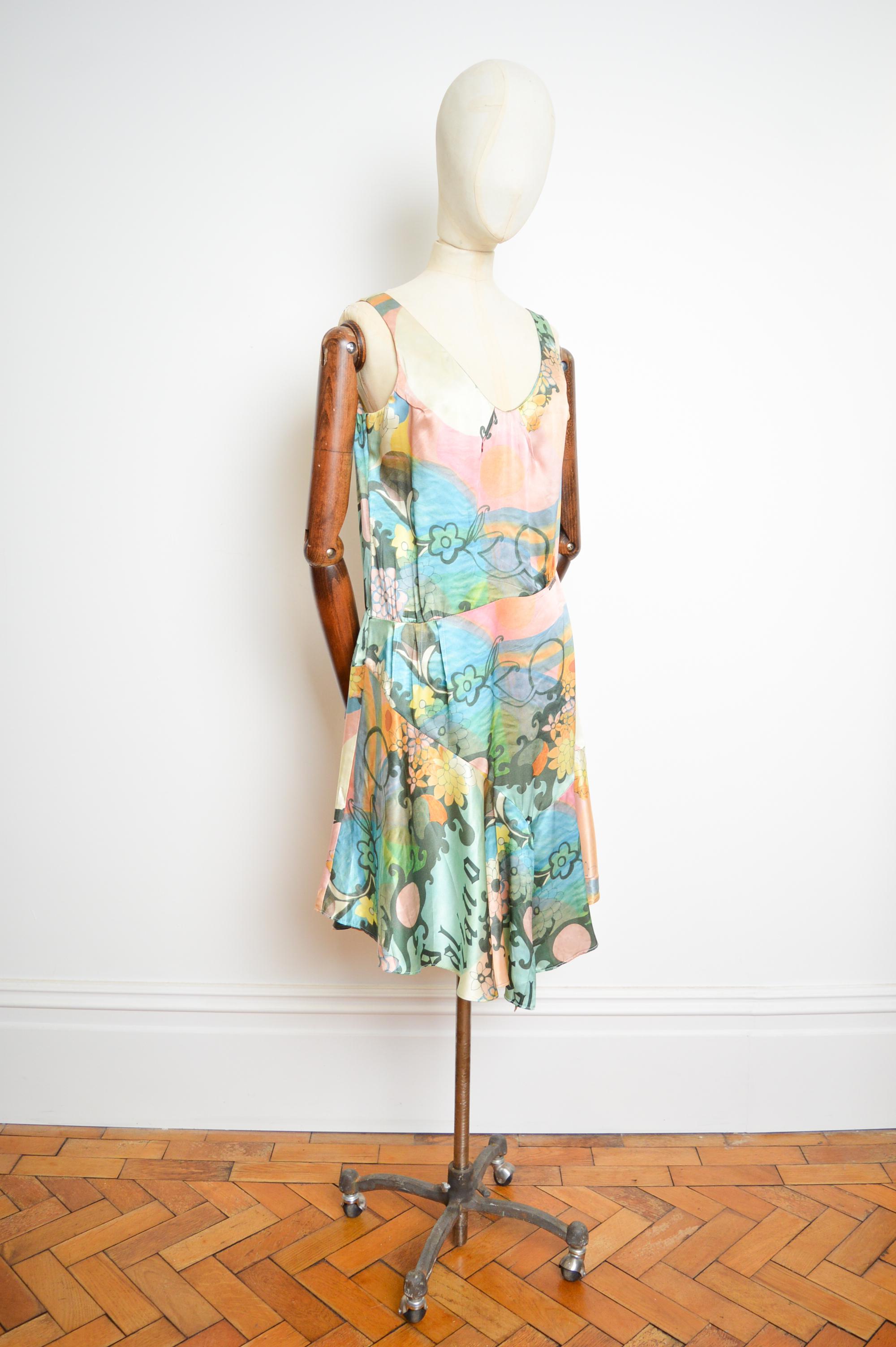 John Galliano Pure Silk 1920s Style Flapper Pastel Print floaty Dress For Sale 2