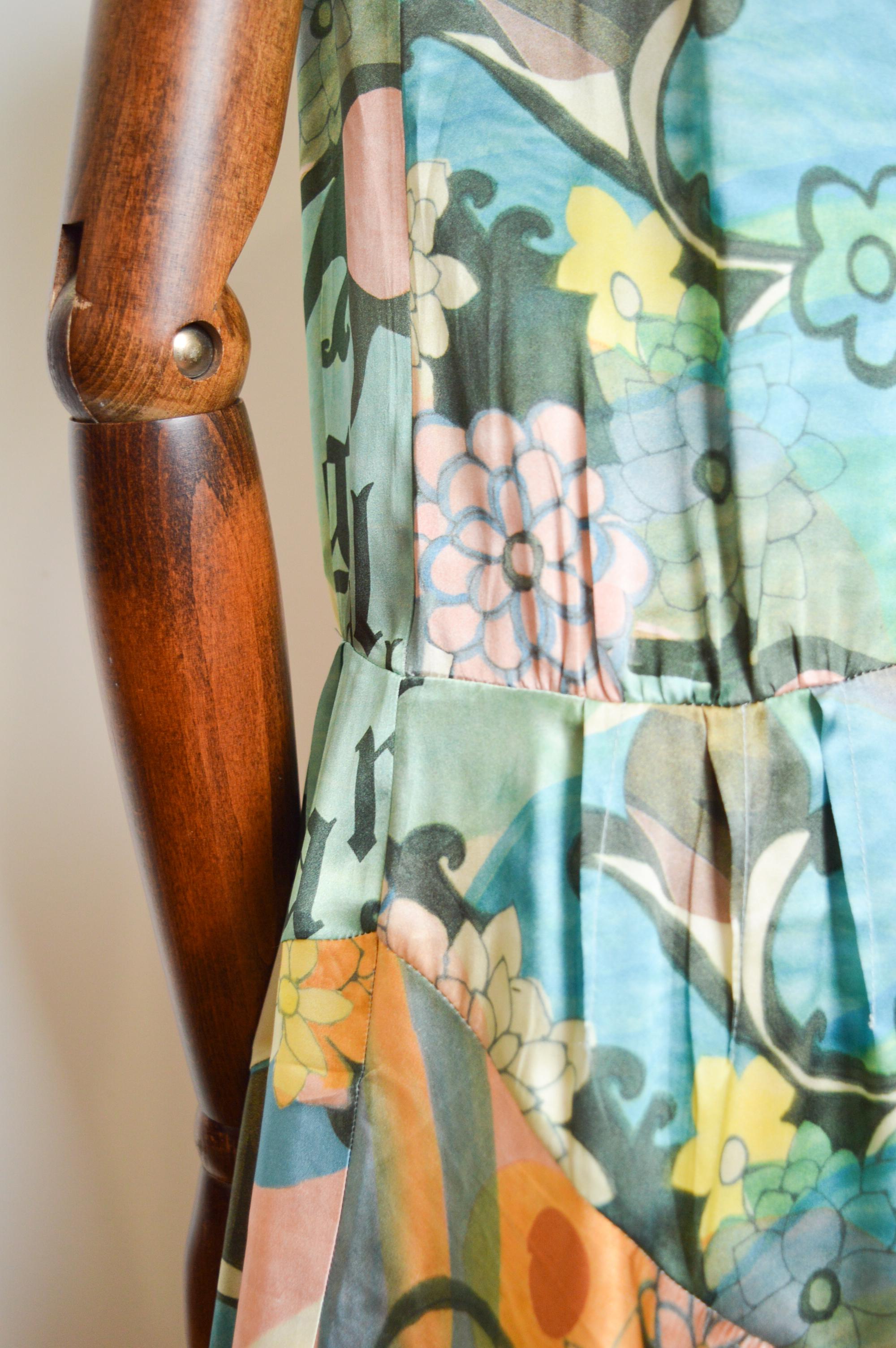 John Galliano Pure Silk 1920s Style Flapper Pastel Print floaty Dress For Sale 3
