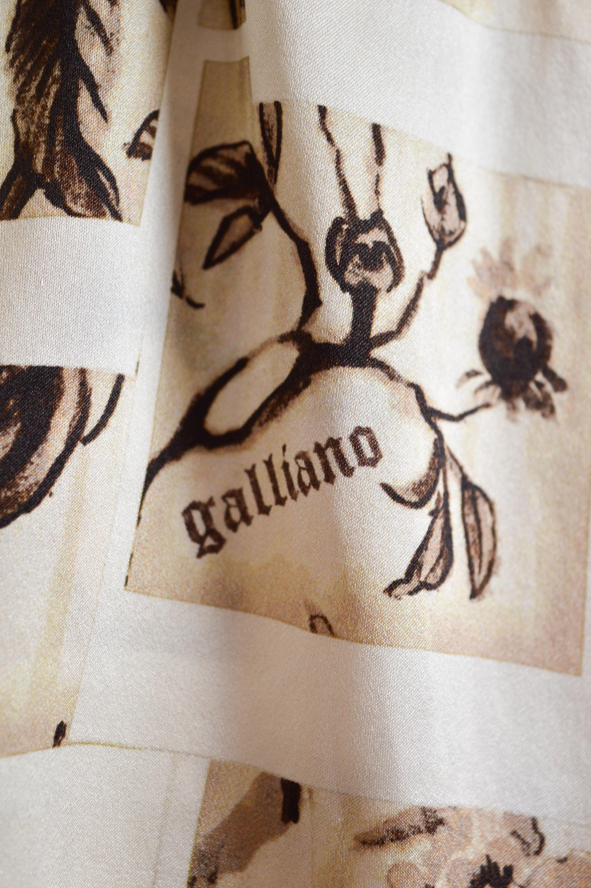 John Galliano Pure Silk Nude Lace Camisole Top - Newspaper Bird Print Blouse For Sale 3