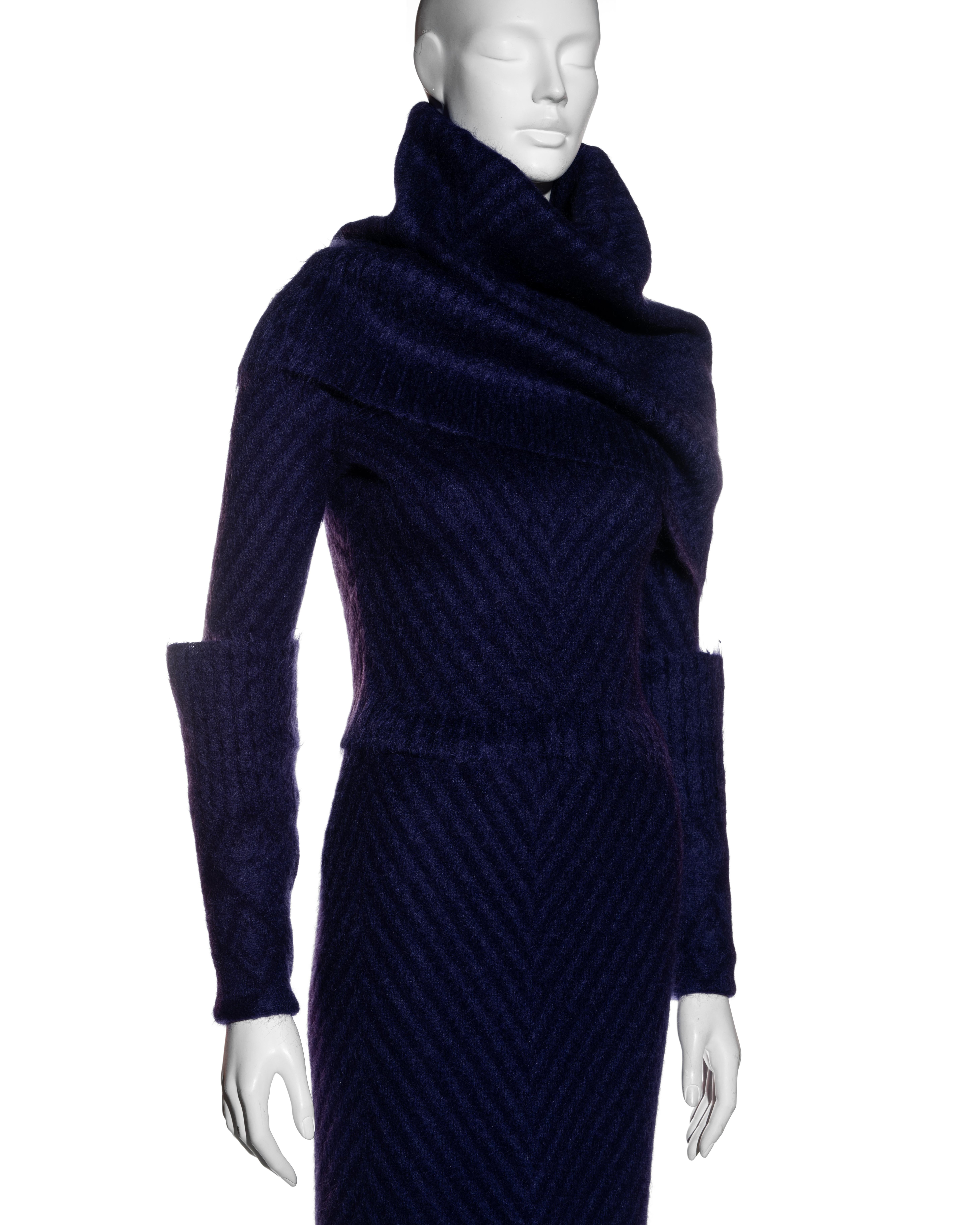 Women's John Galliano purple and black herringbone mohair sweater and skirt set, fw 1999 For Sale