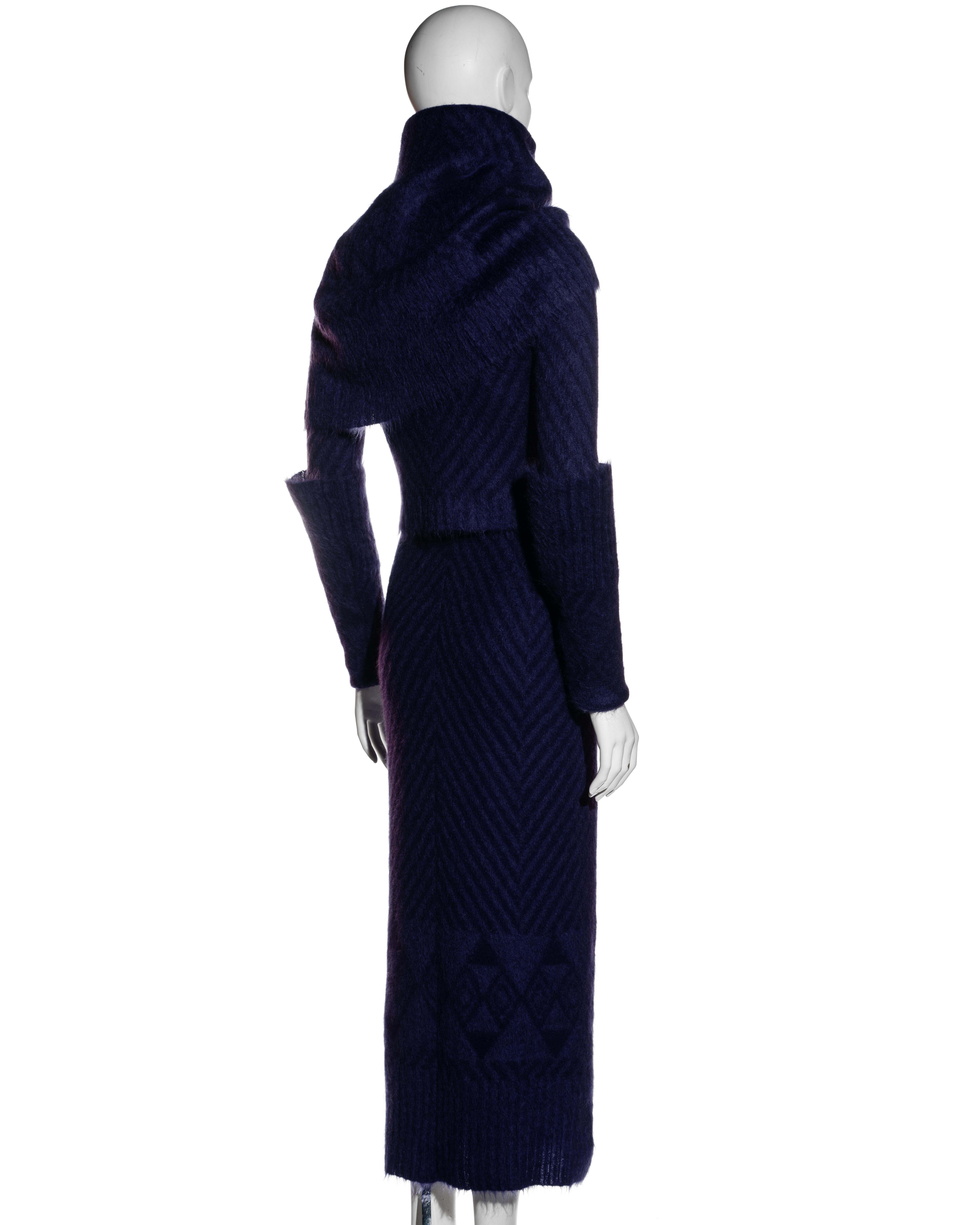 John Galliano purple and black herringbone mohair sweater and skirt set, fw 1999 For Sale 1