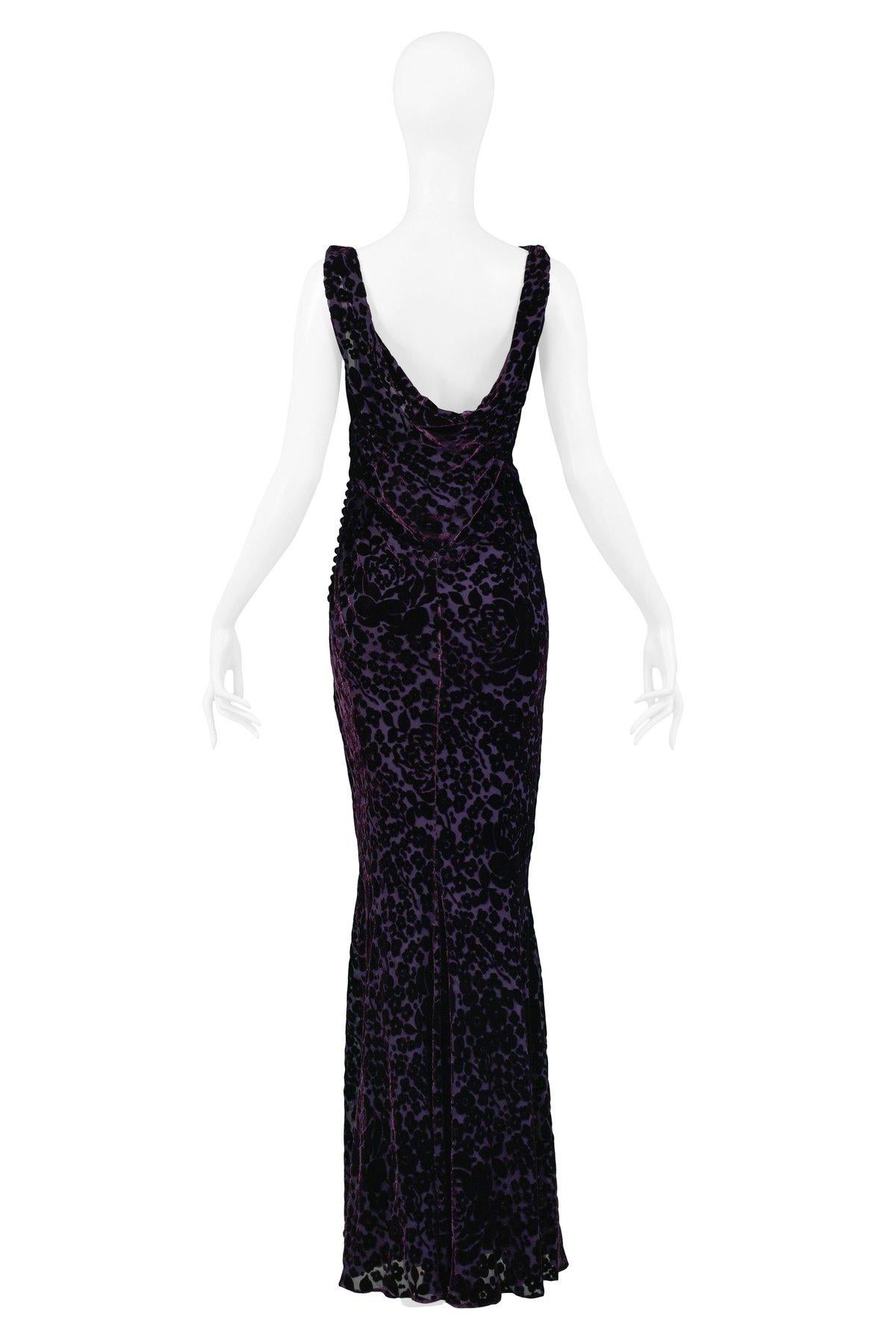 Women's John Galliano Purple & Black Floral Devore Evening Gown