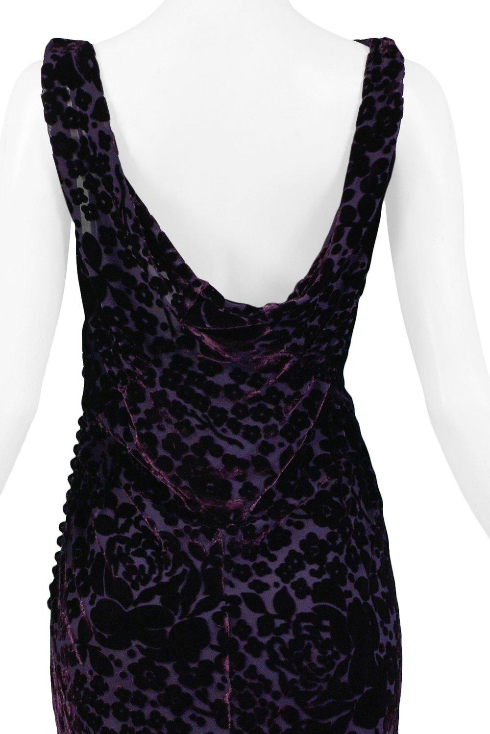 John Galliano Purple & Black Floral Devore Evening Gown 1