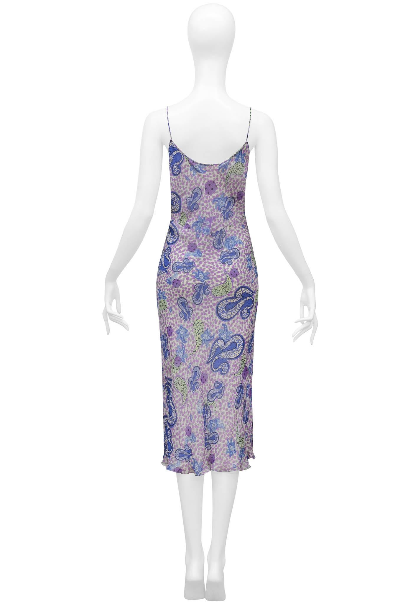 John Galliano Purple & Blue Paisley Patterned Silk Chiffon Slip Dress For Sale 1
