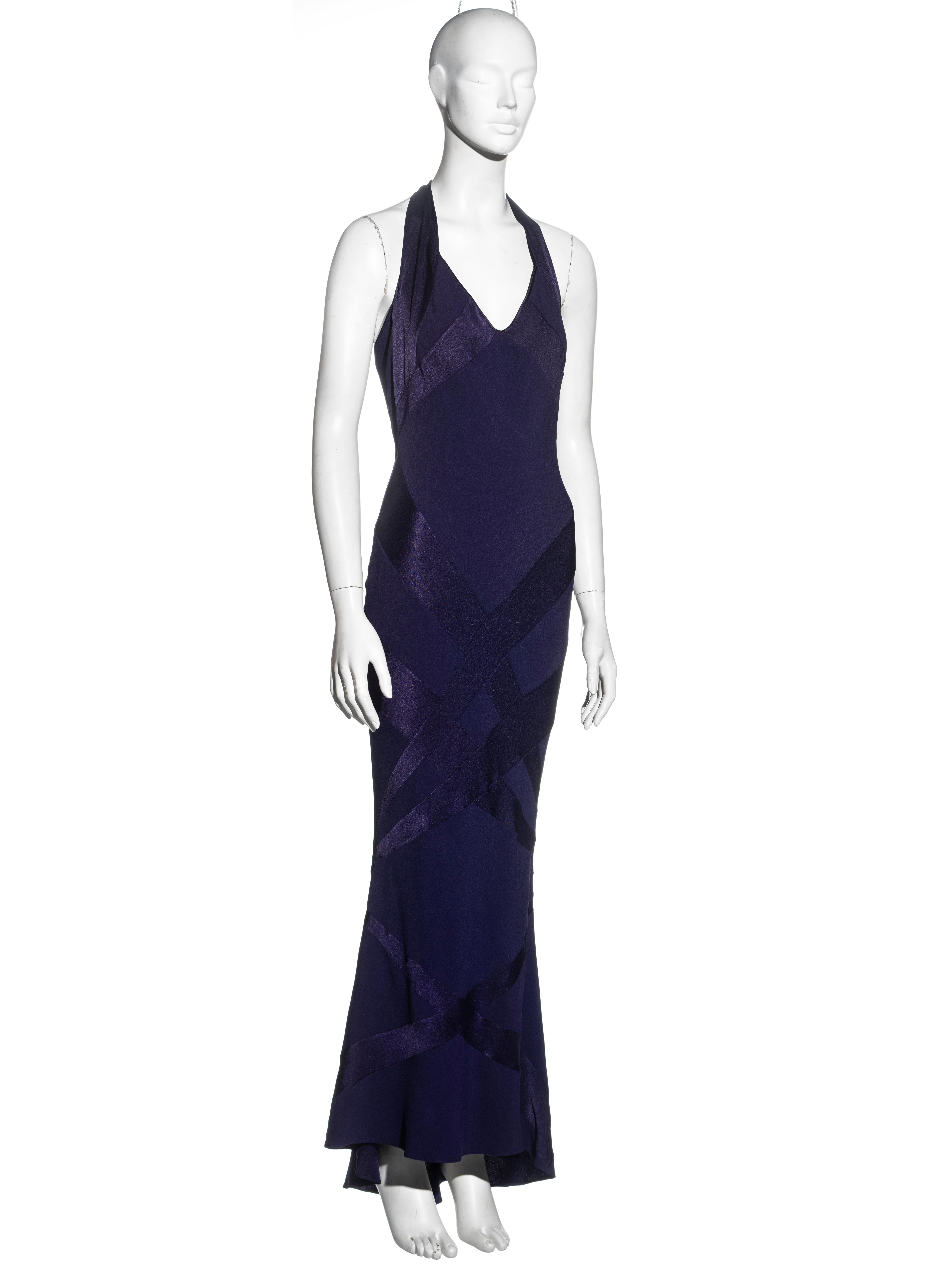 Women's John Galliano purple crepe bias-cut halter-neck evening dress, fw 2002 For Sale