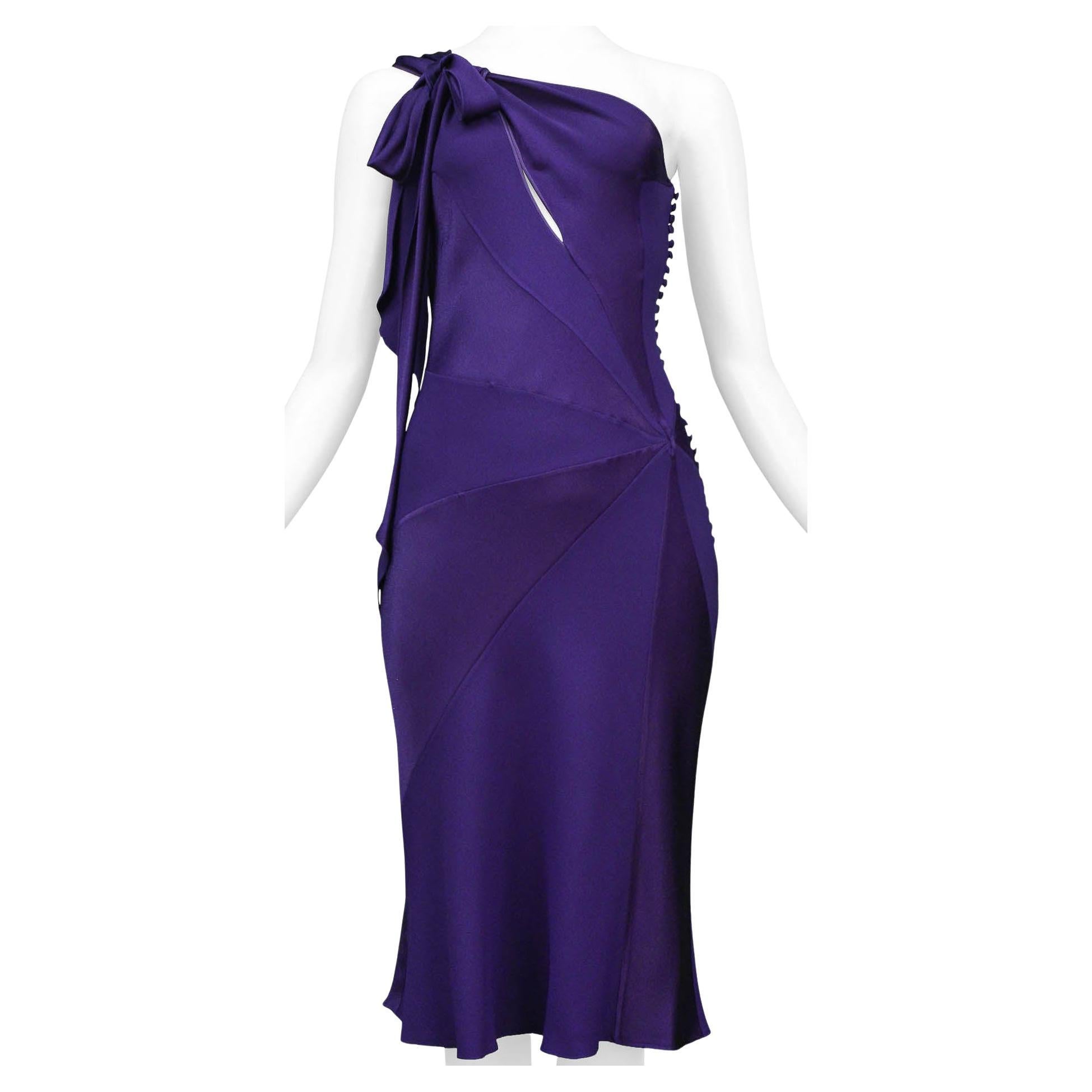 John Galliano Purple One Shoulder Dress