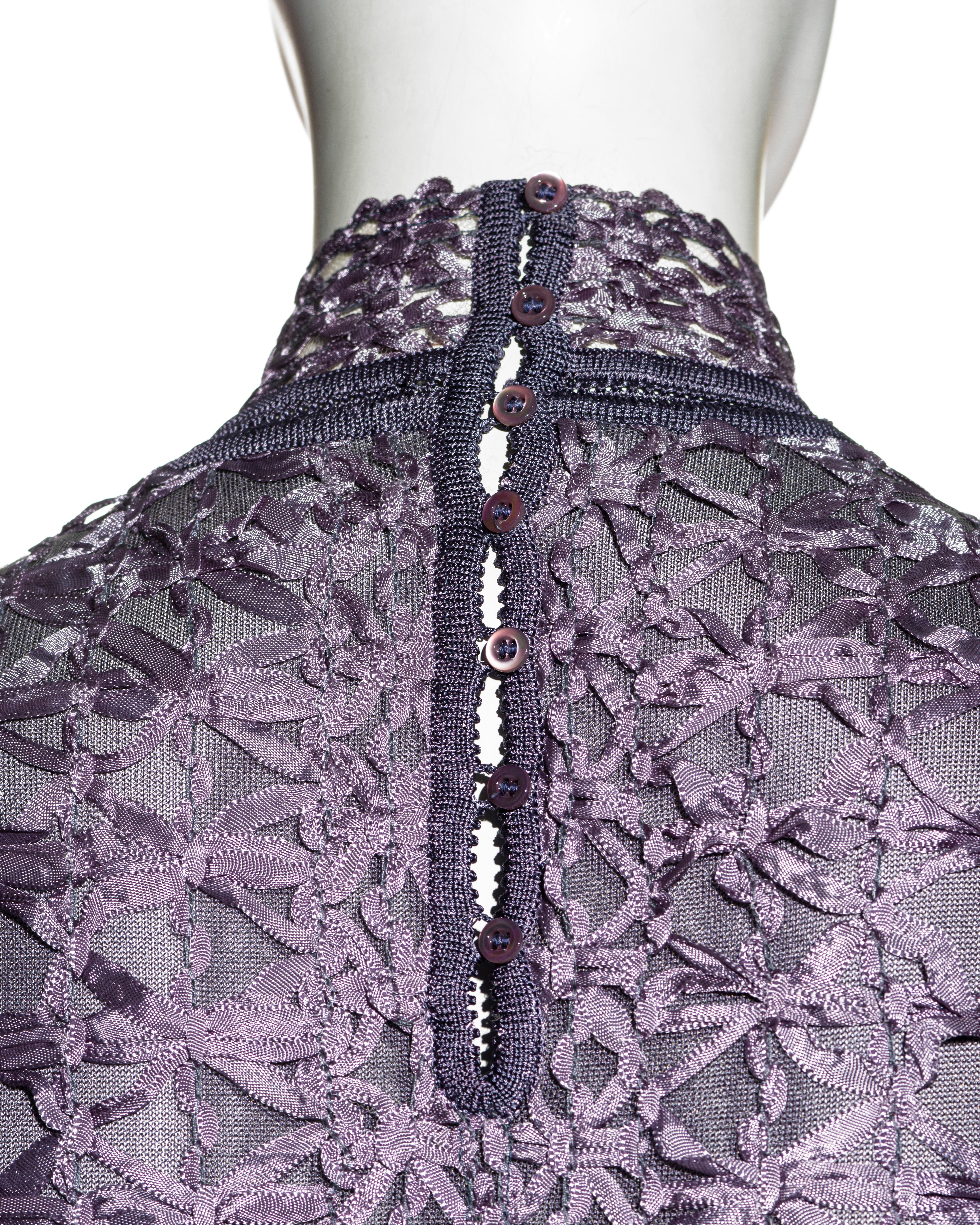 John Galliano purple ribbon crochet bias-cut maxi dress, fw 2001 For Sale 1
