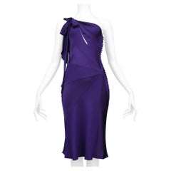 John Galliano Purple Satin "Sunburst" One Shoulder Cocktail Dress