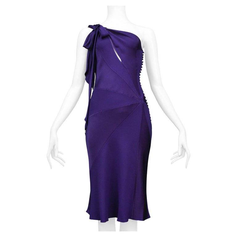 Beautiful Resort 2009 Christian Dior by John Galliano Purple Bias Silk Crepe Dress w Plunge Front & Train