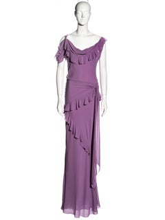 John Galliano purple silk bias-cut evening dress with frills, ss 2002
