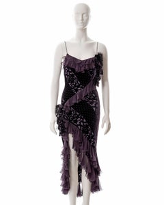 John Galliano purple velvet devoré and silk bias cut evening dress, fw 2003