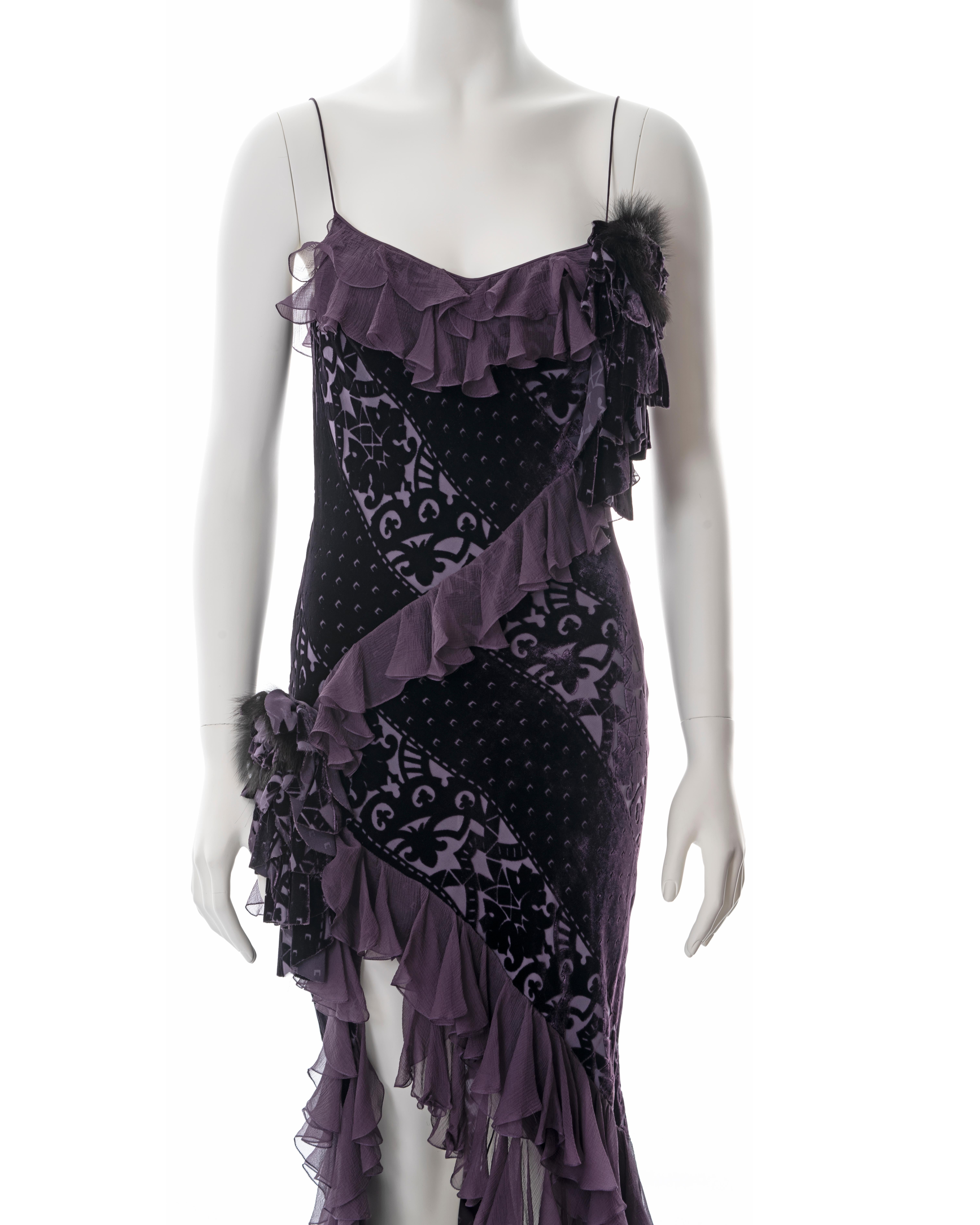 John Galliano purple velvet devoré and silk bias cut evening dress, fw 2003 In Excellent Condition In London, GB