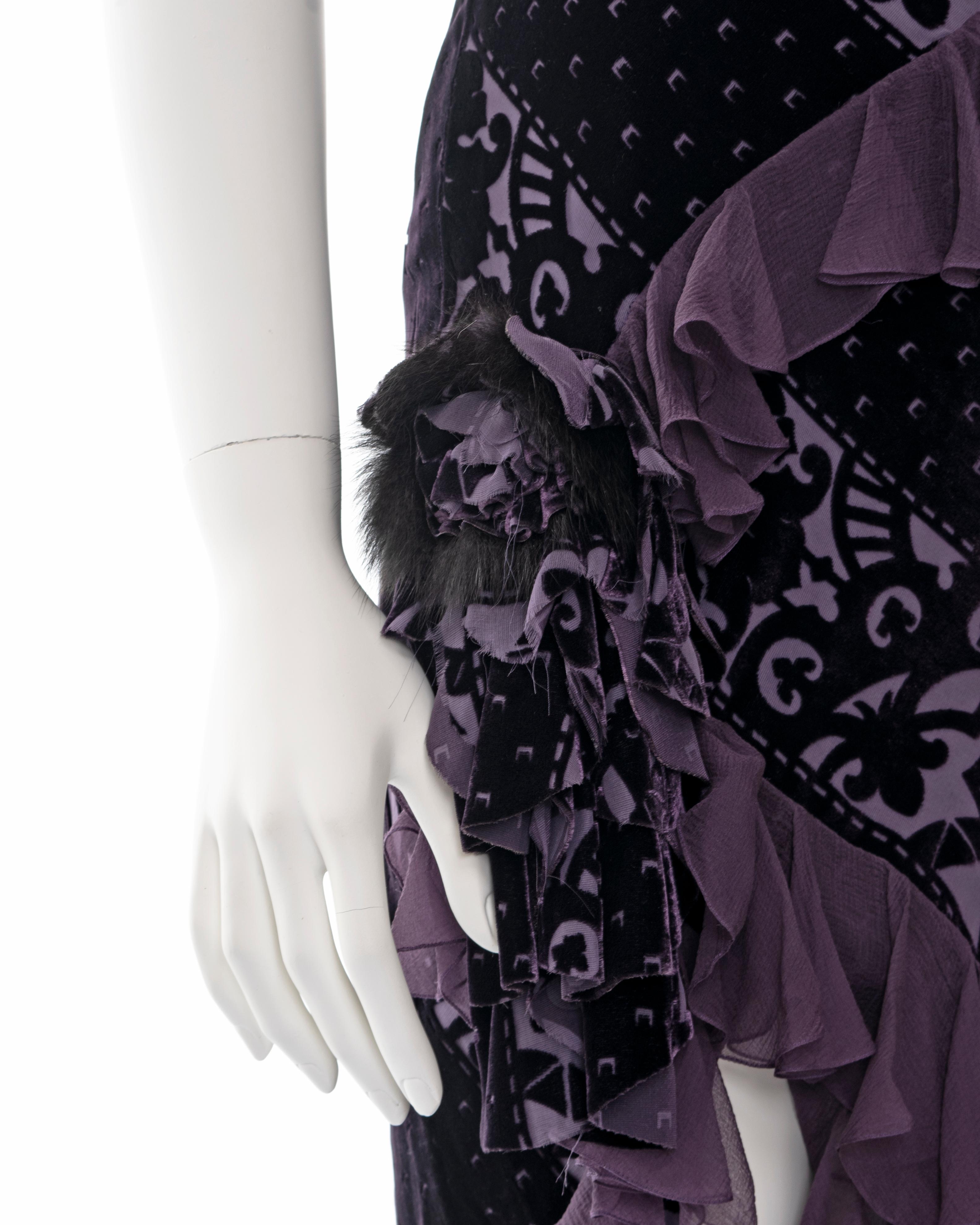 Women's John Galliano purple velvet devoré and silk bias cut evening dress, fw 2003