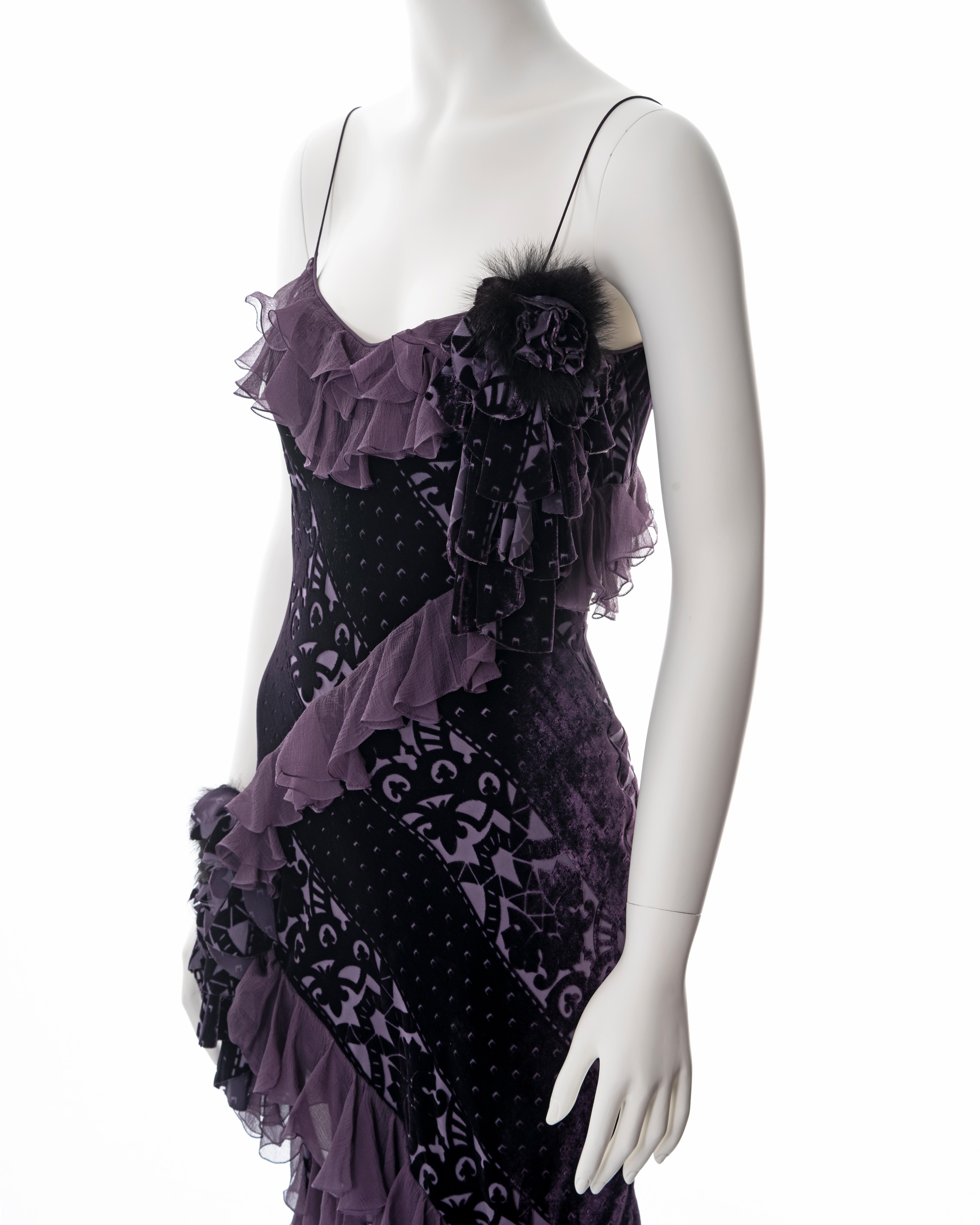 John Galliano purple velvet devoré and silk bias cut evening dress, fw 2003 2