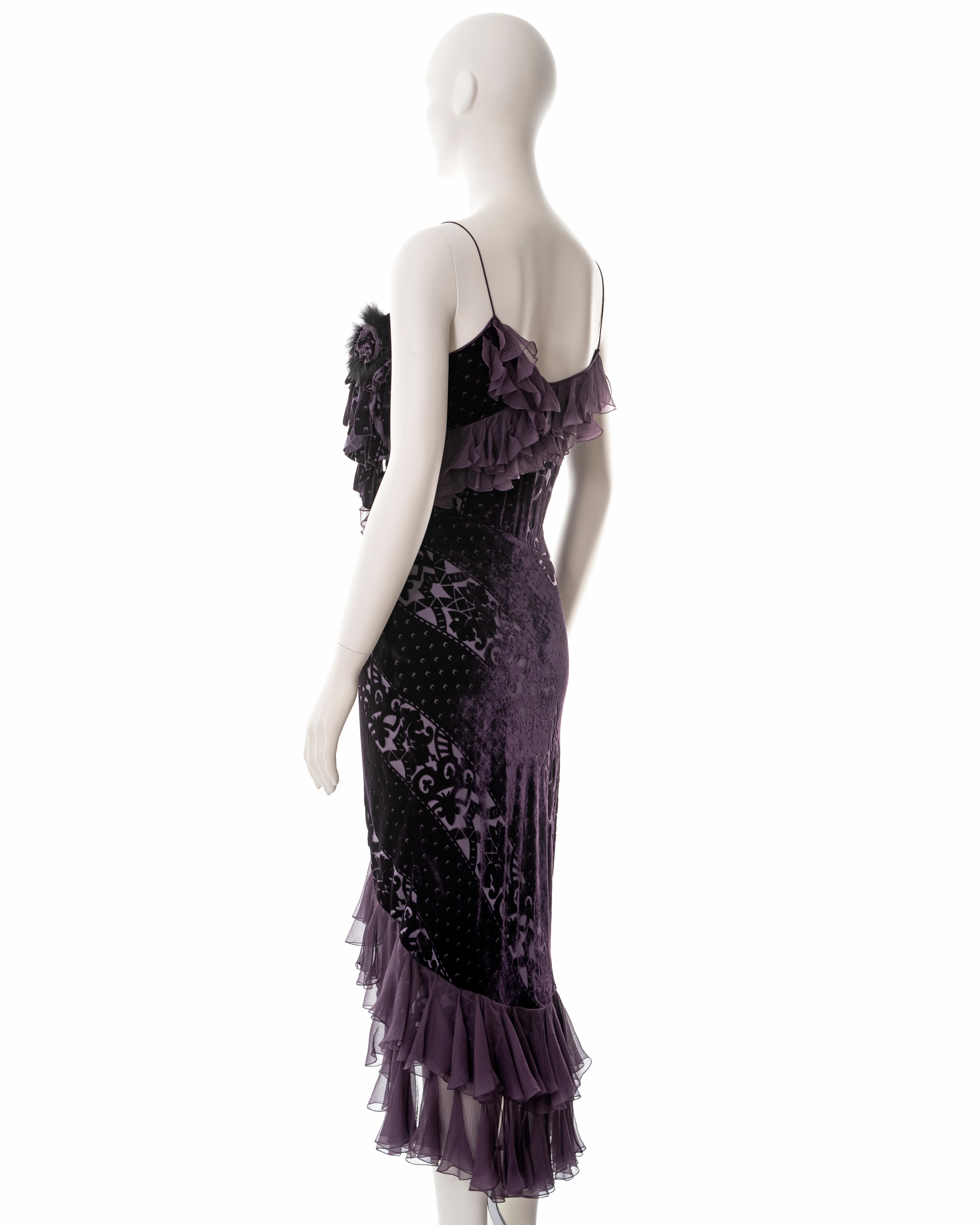 John Galliano purple velvet devoré and silk bias cut evening dress, fw 2003 4