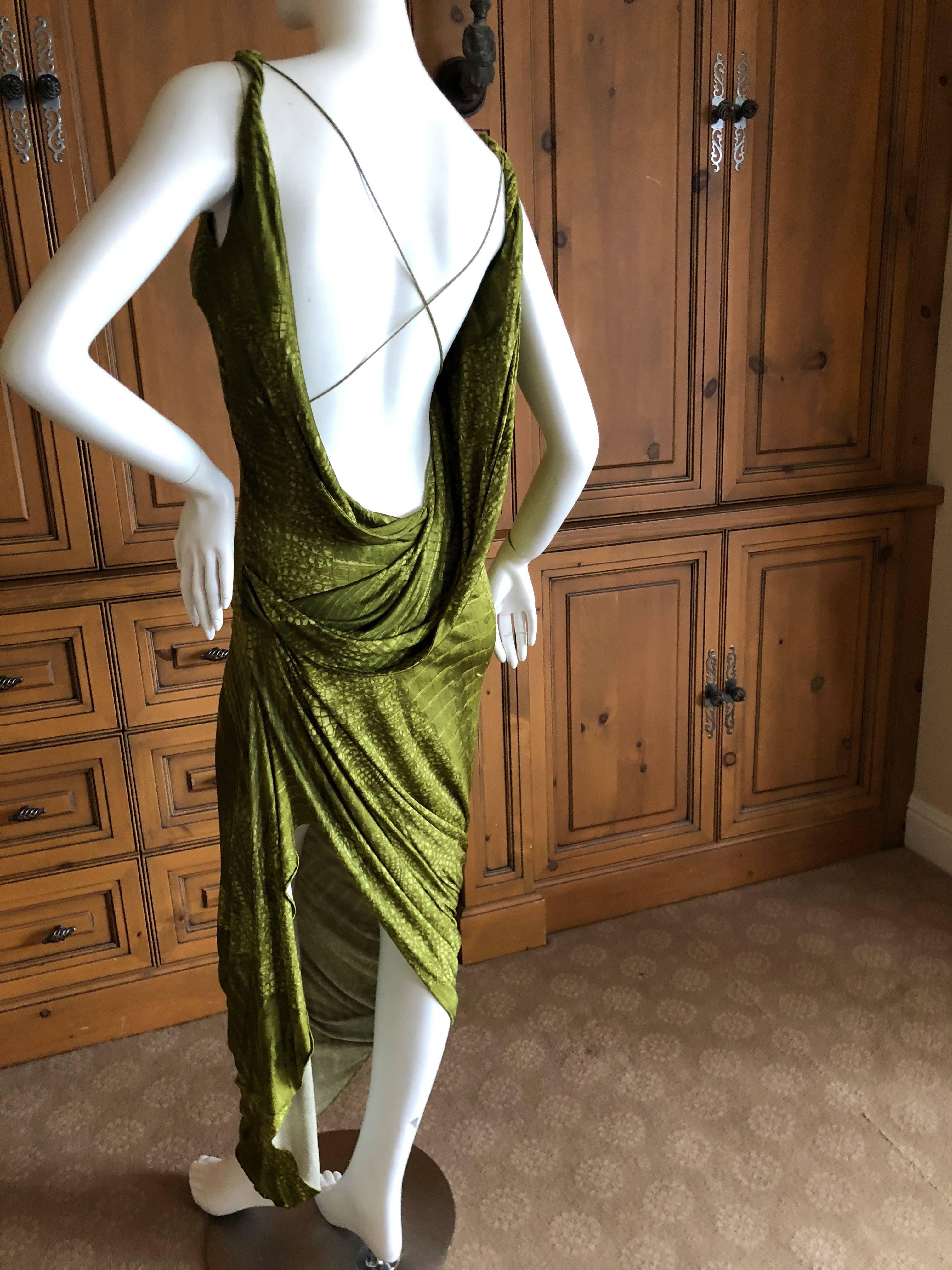 John Galliano Rare Alligator Print Green Bias Cut Vintage Backless Dress 3