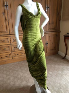 John Galliano Rare Alligator Print Green Bias Cut Vintage Backless Dress