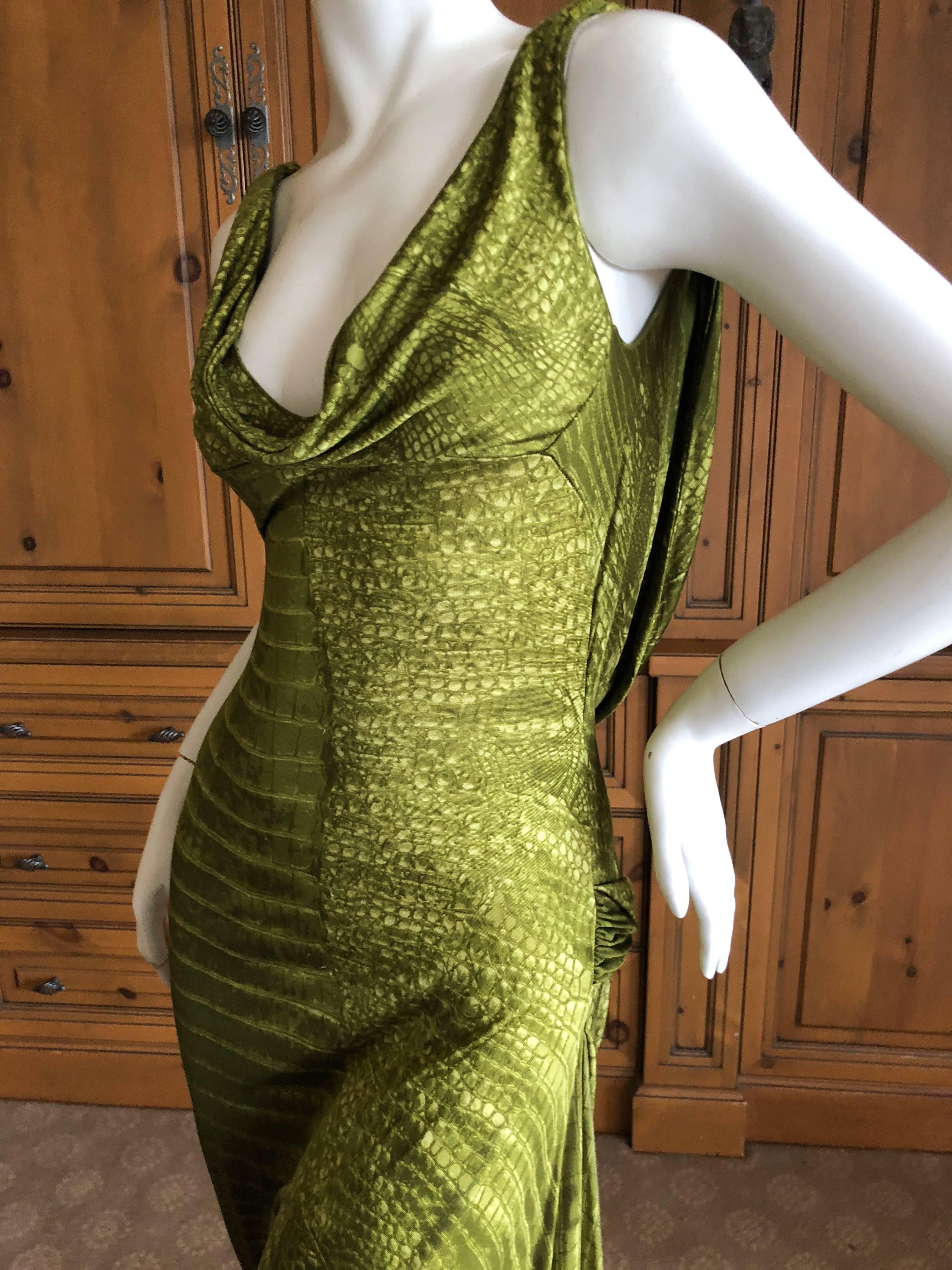 John Galliano Rare Alligator Print Green Bias Cut Vintage Backless Dress In Excellent Condition In Cloverdale, CA