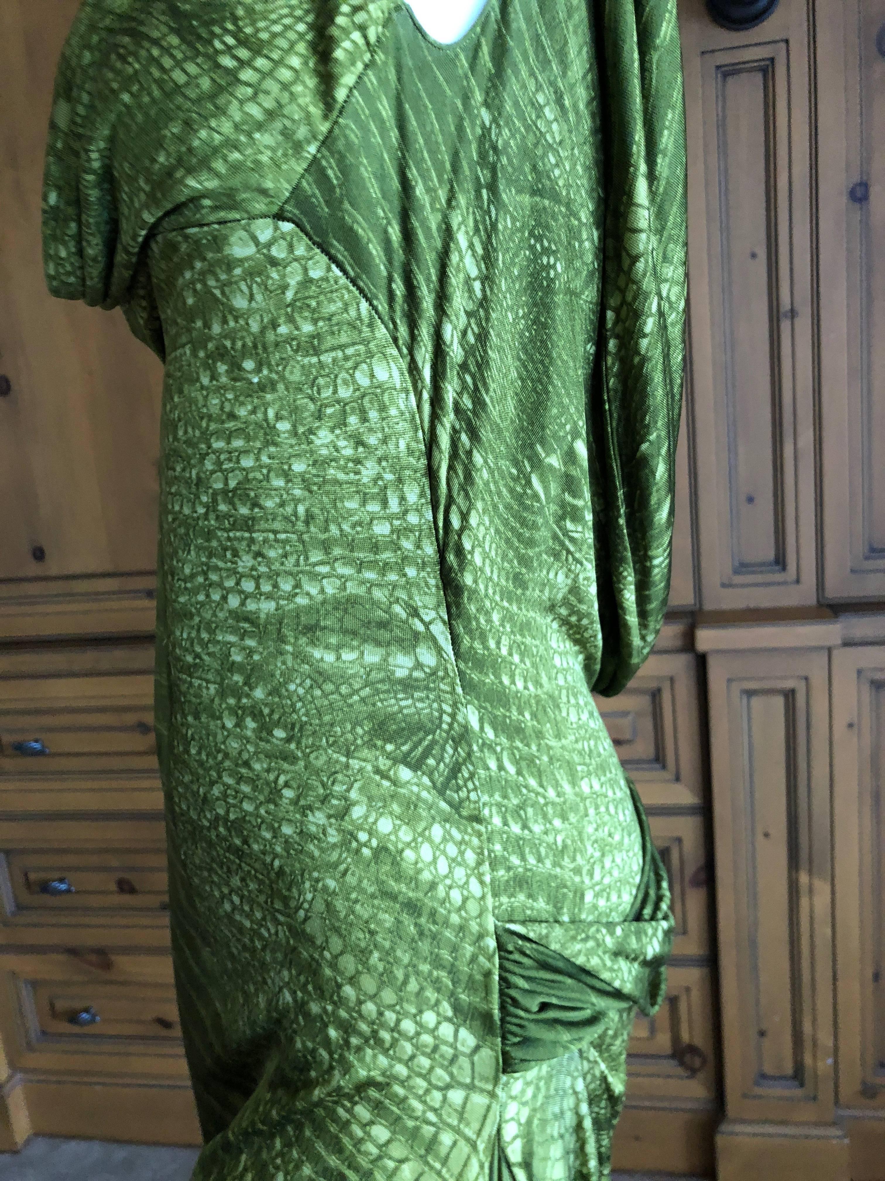 Women's John Galliano Rare Alligator Print Green Bias Cut Vintage Backless Dress